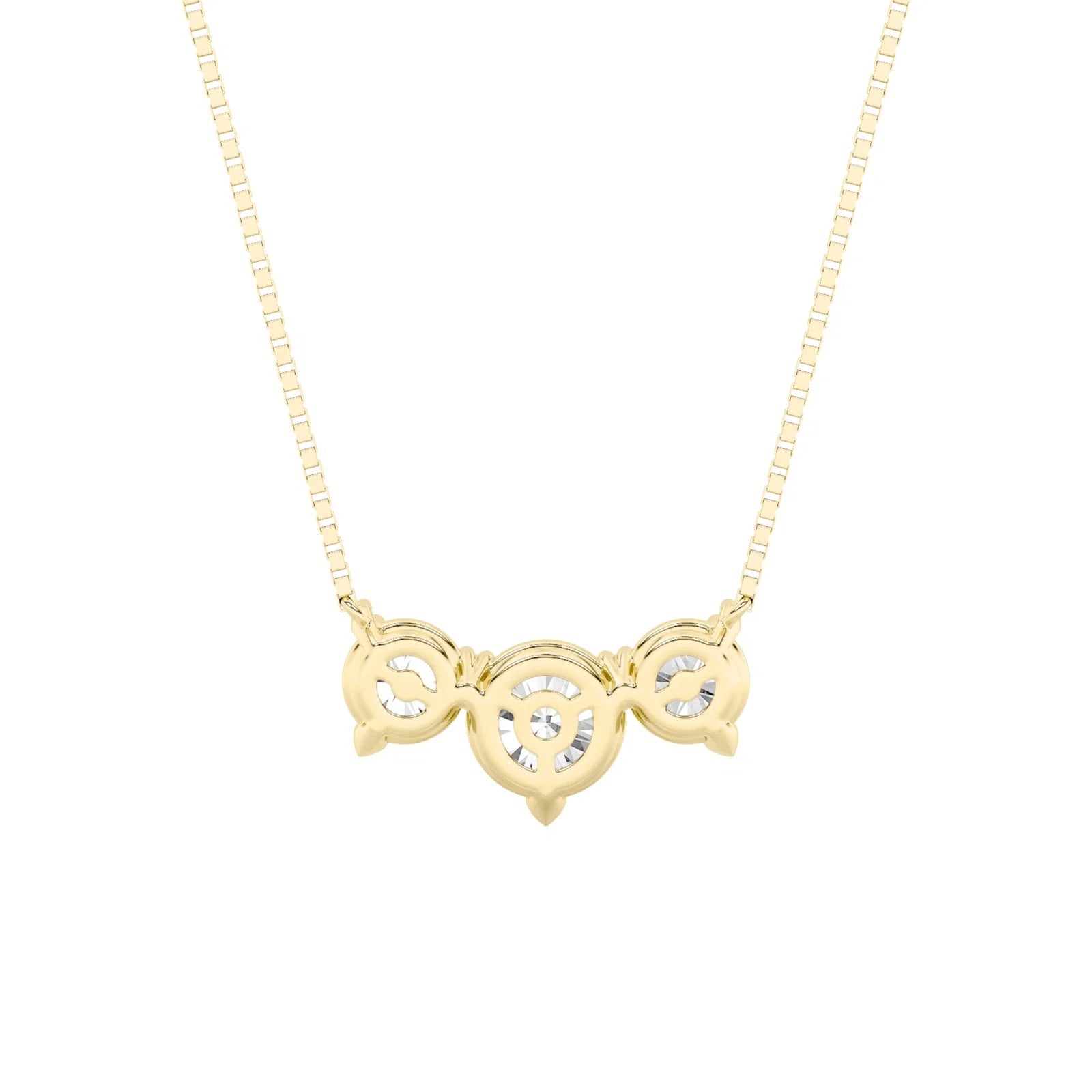 Round (F/VS) Lab Grown Diamond Prong 14K Yellow Gold Three-Stone Past Present Future Pendant Necklace