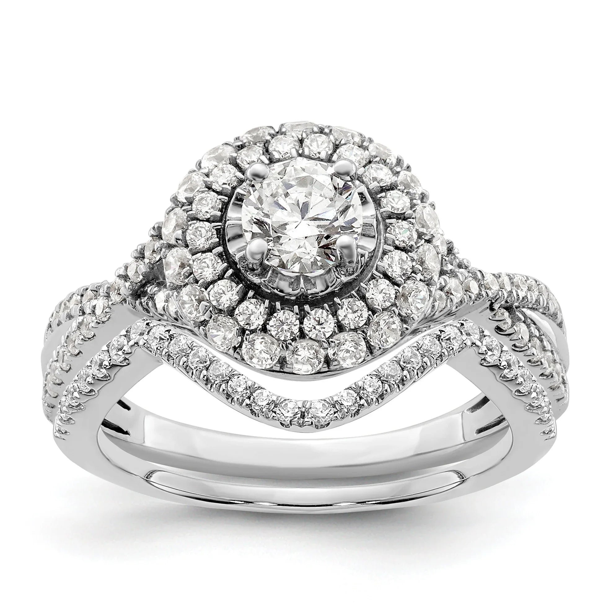 White Gold Eternal Promise Diamond Double Halo Ring 1 ct - Fine Diamond