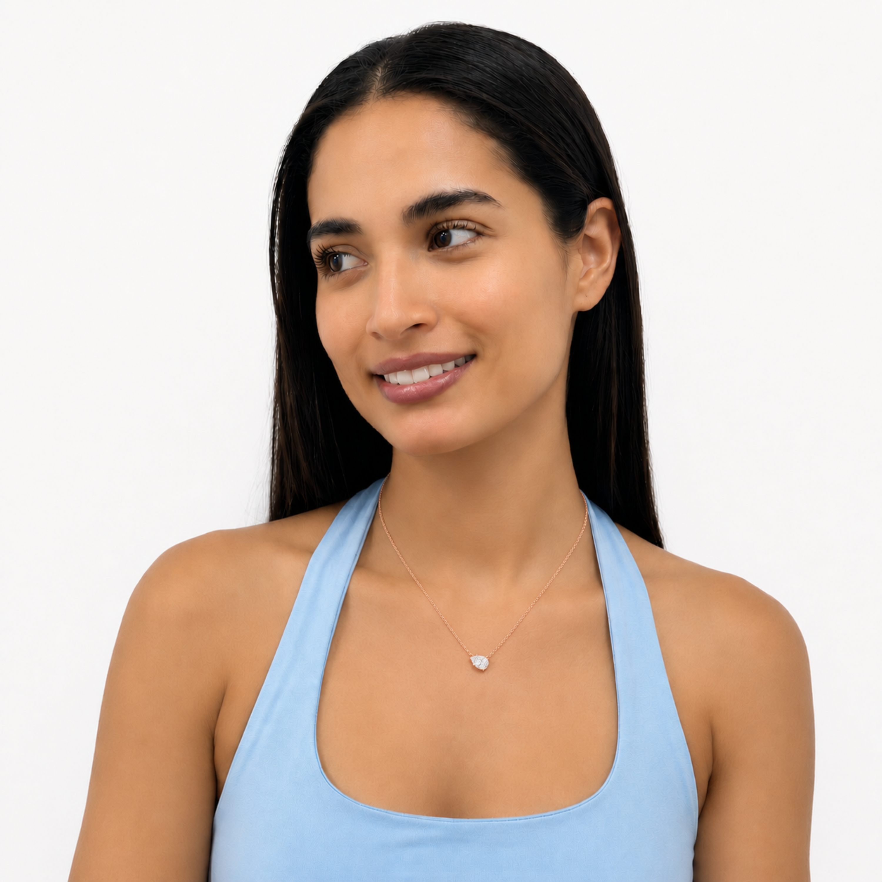 Pear Lab Grown Diamond (F/VS) Prong 14K Rose Gold East West Solitaire Cable Chain Necklace