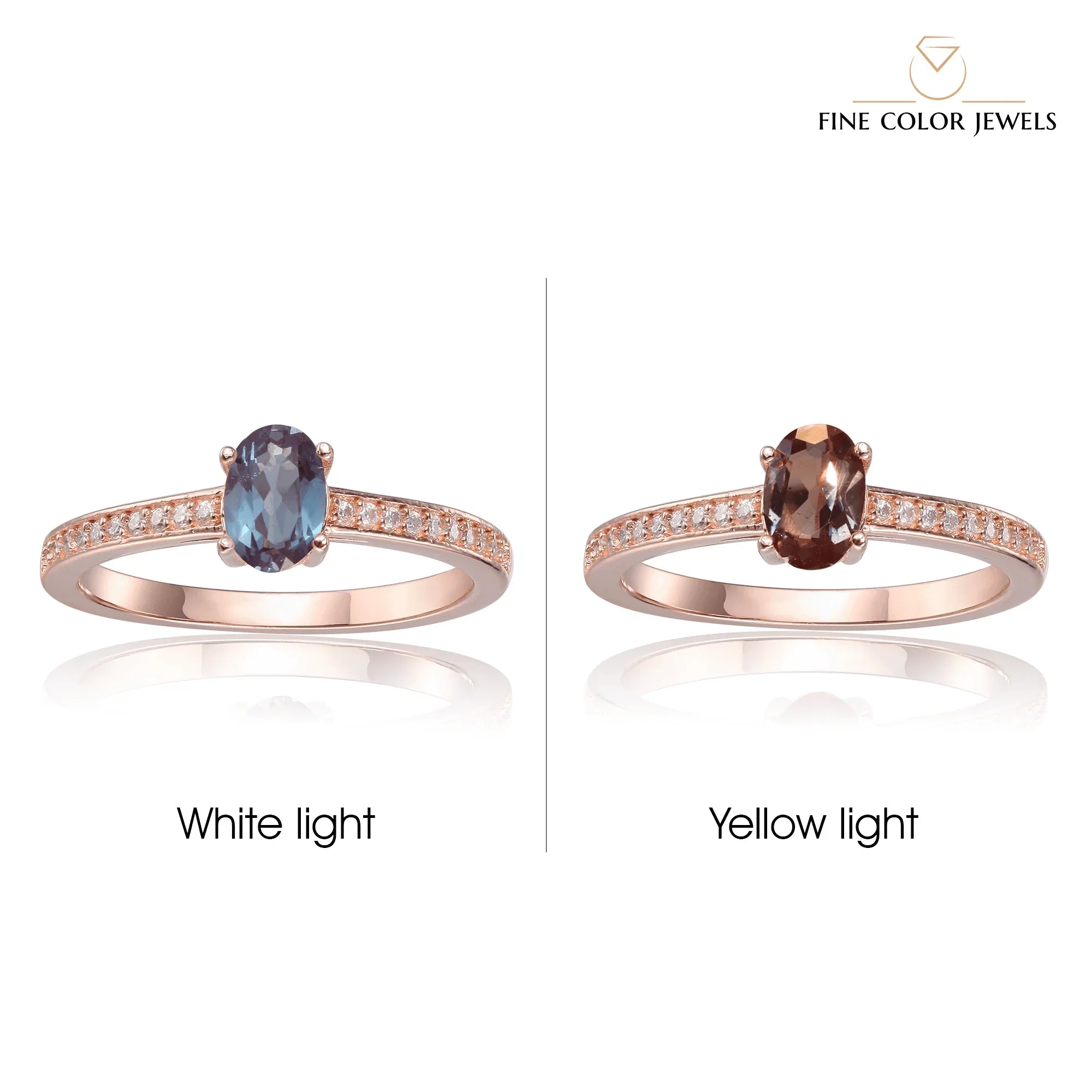 Solitaire Rose Gold Alexandrite Ring - Fine Diamond