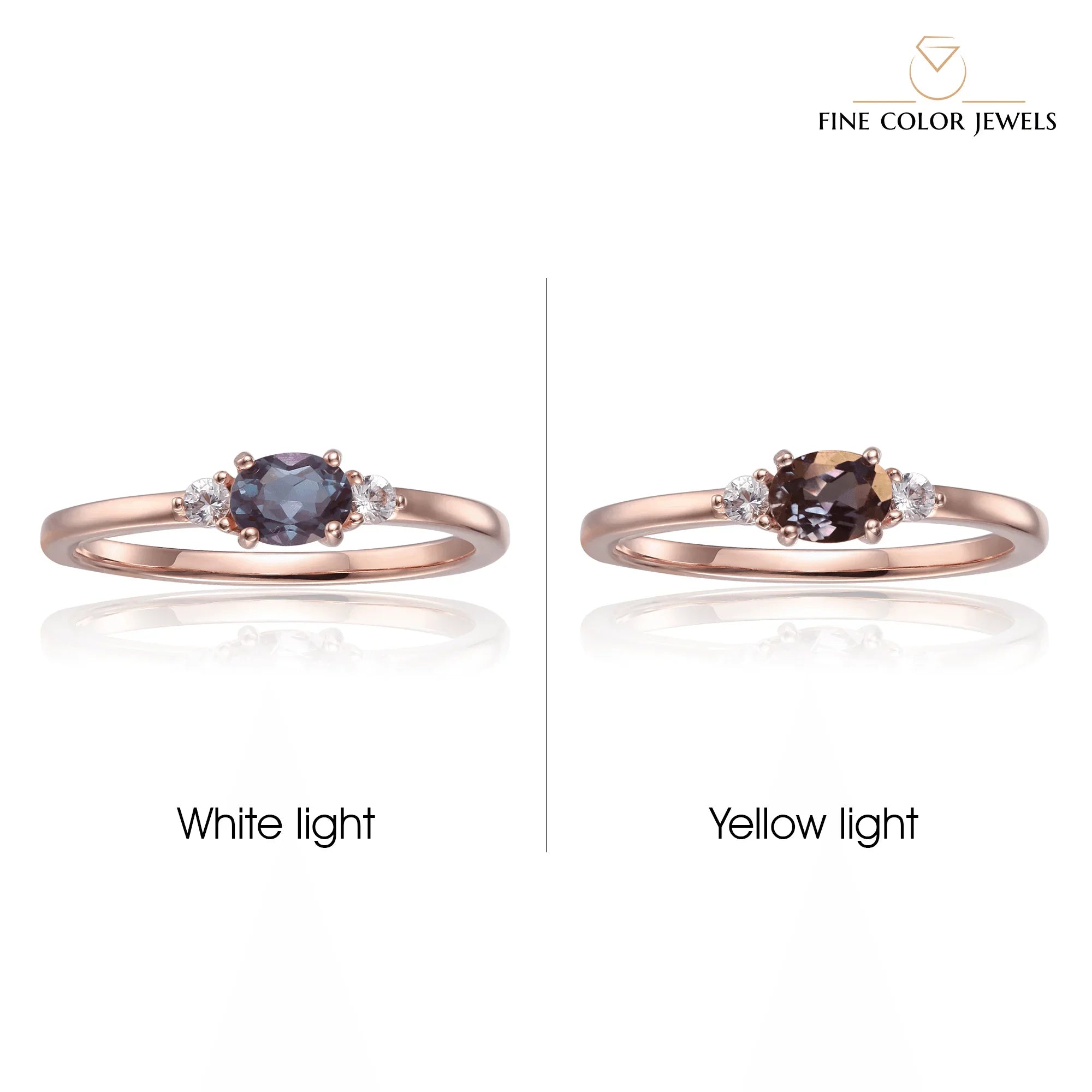 Alexandrite Oval Three Stone Ring - Fine Diamond