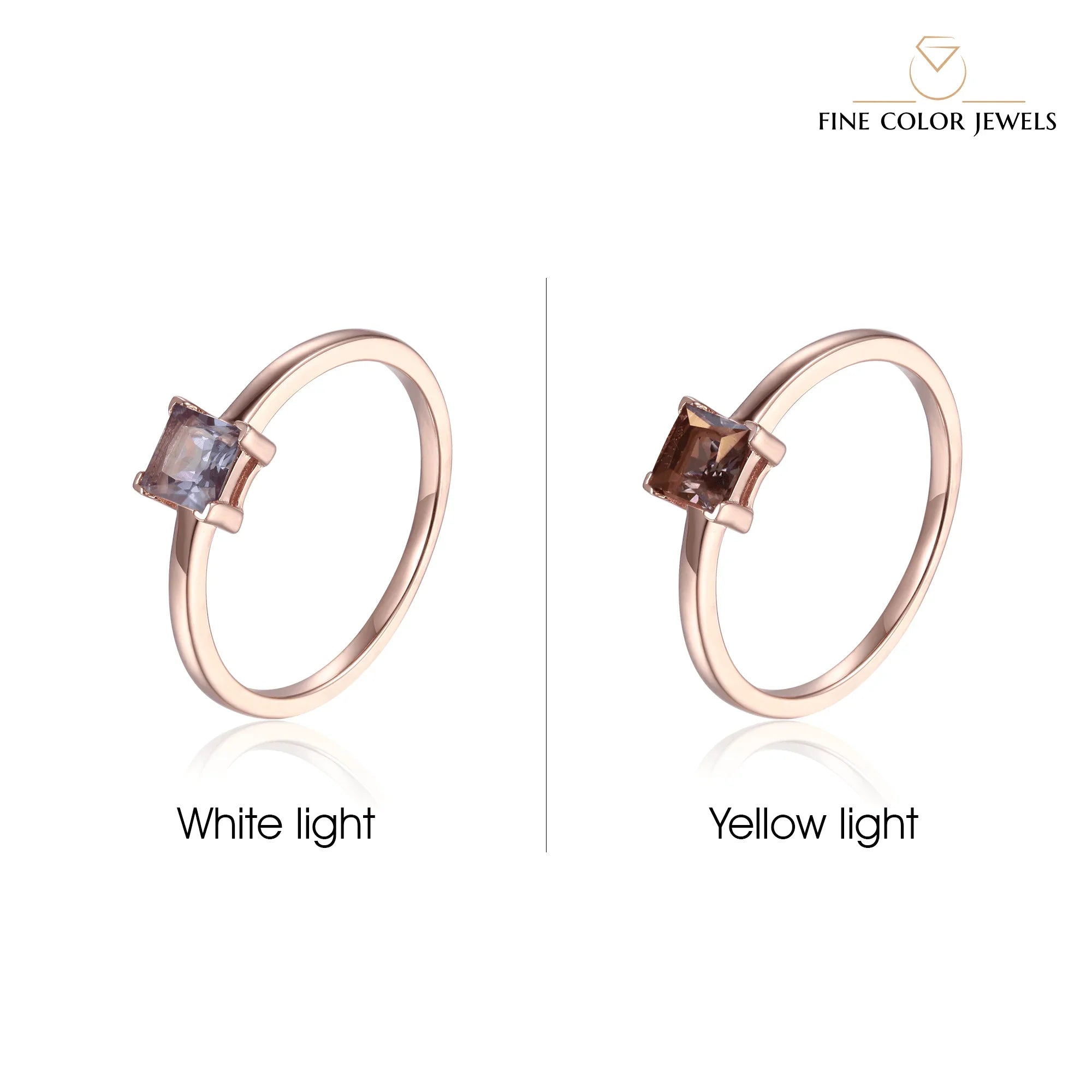 Alexandrite Square Solitaire Ring - Fine Diamond