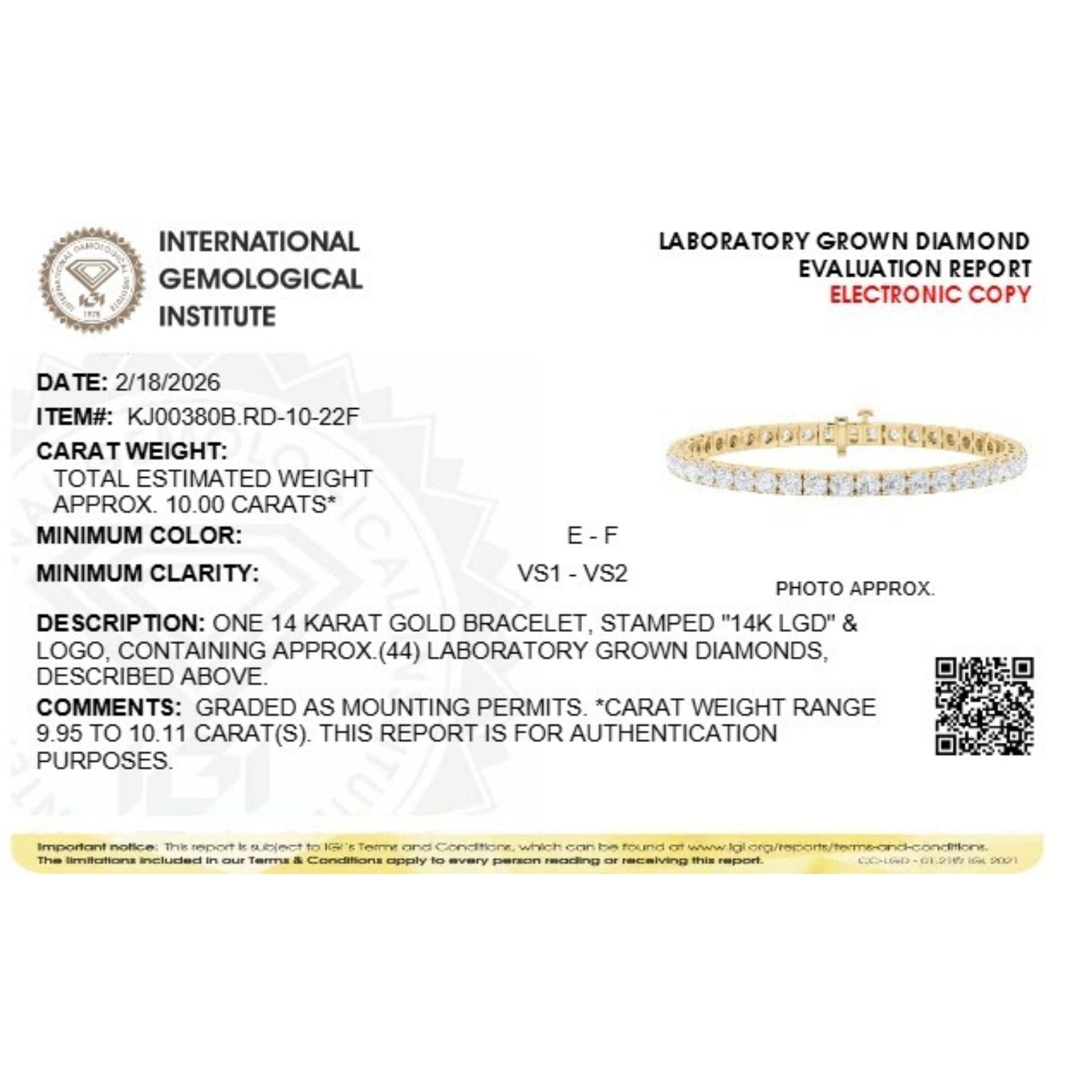 Round Lab Diamond (F/VS) Bracelet in 14K Gold