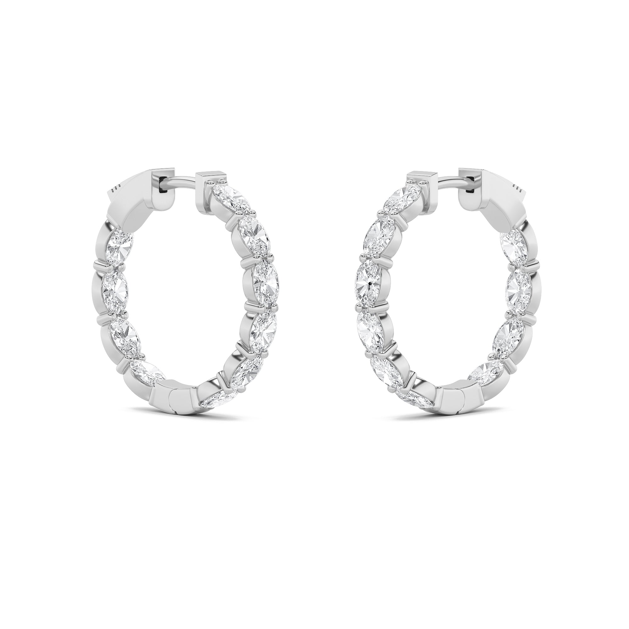 4.00 Cttw Oval Shaped Lab Grown Diamond Inside Out Hoop 14K White Gold Earrings