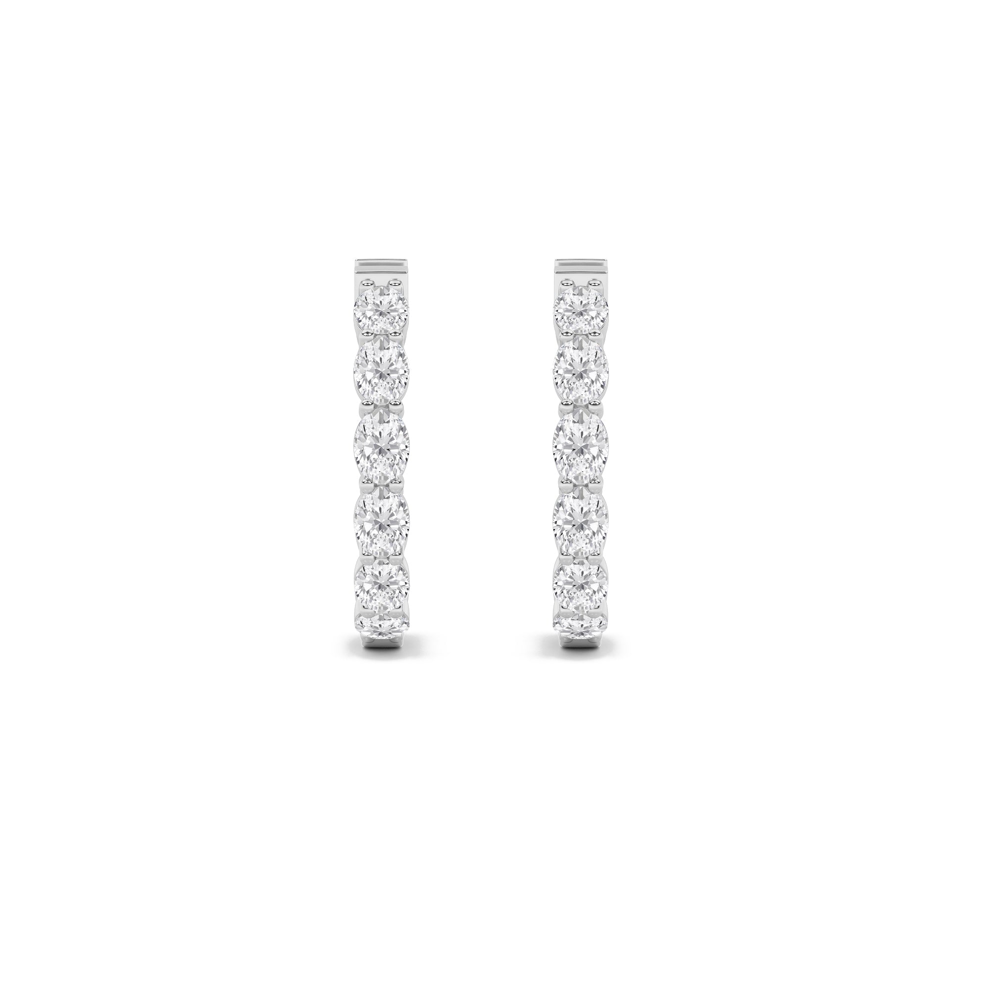 4.00 Cttw Oval Shaped Lab Grown Diamond Inside Out Hoop 14K White Gold Earrings
