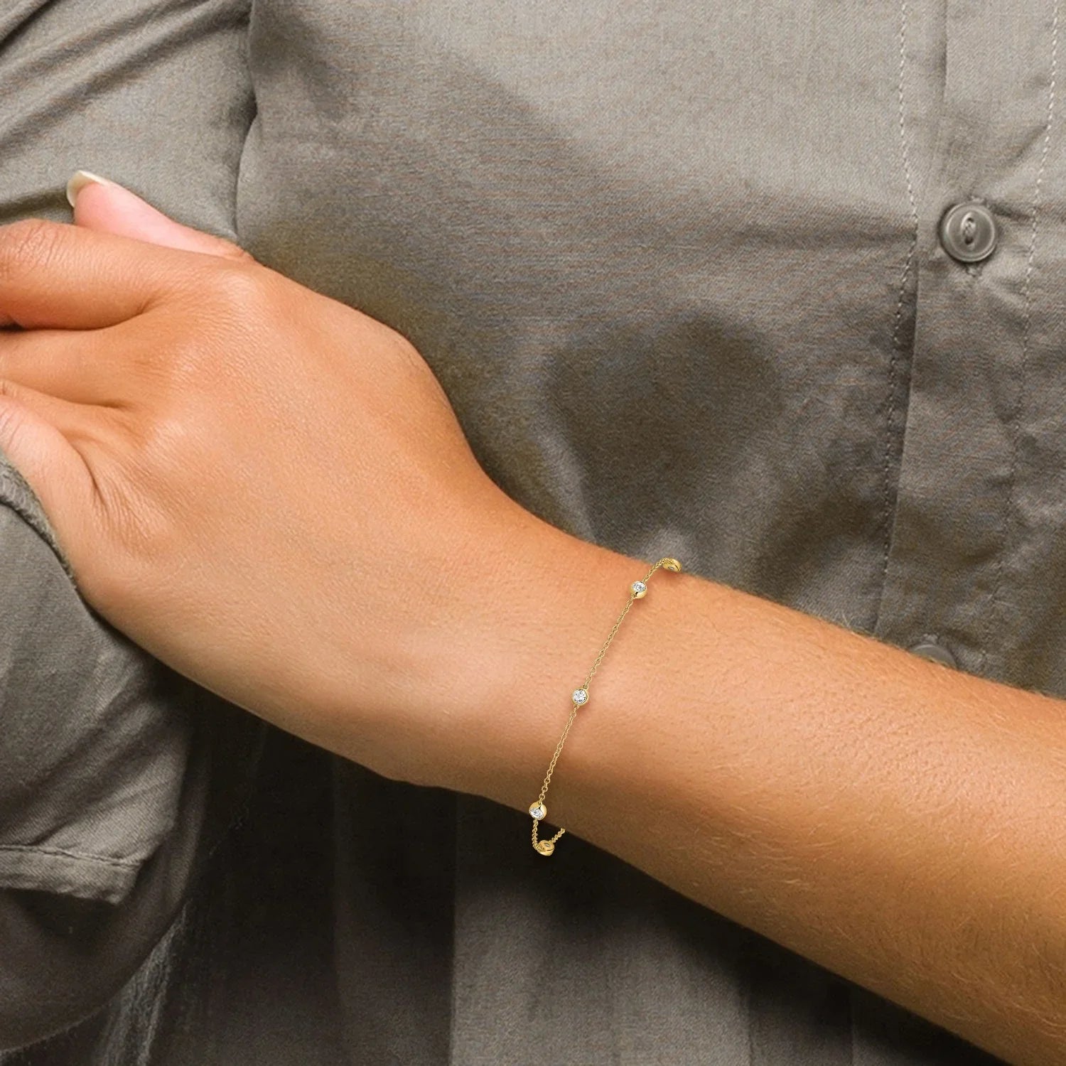 14k Gold Lab Grown Diamond Station Bracelets - Fine Diamond