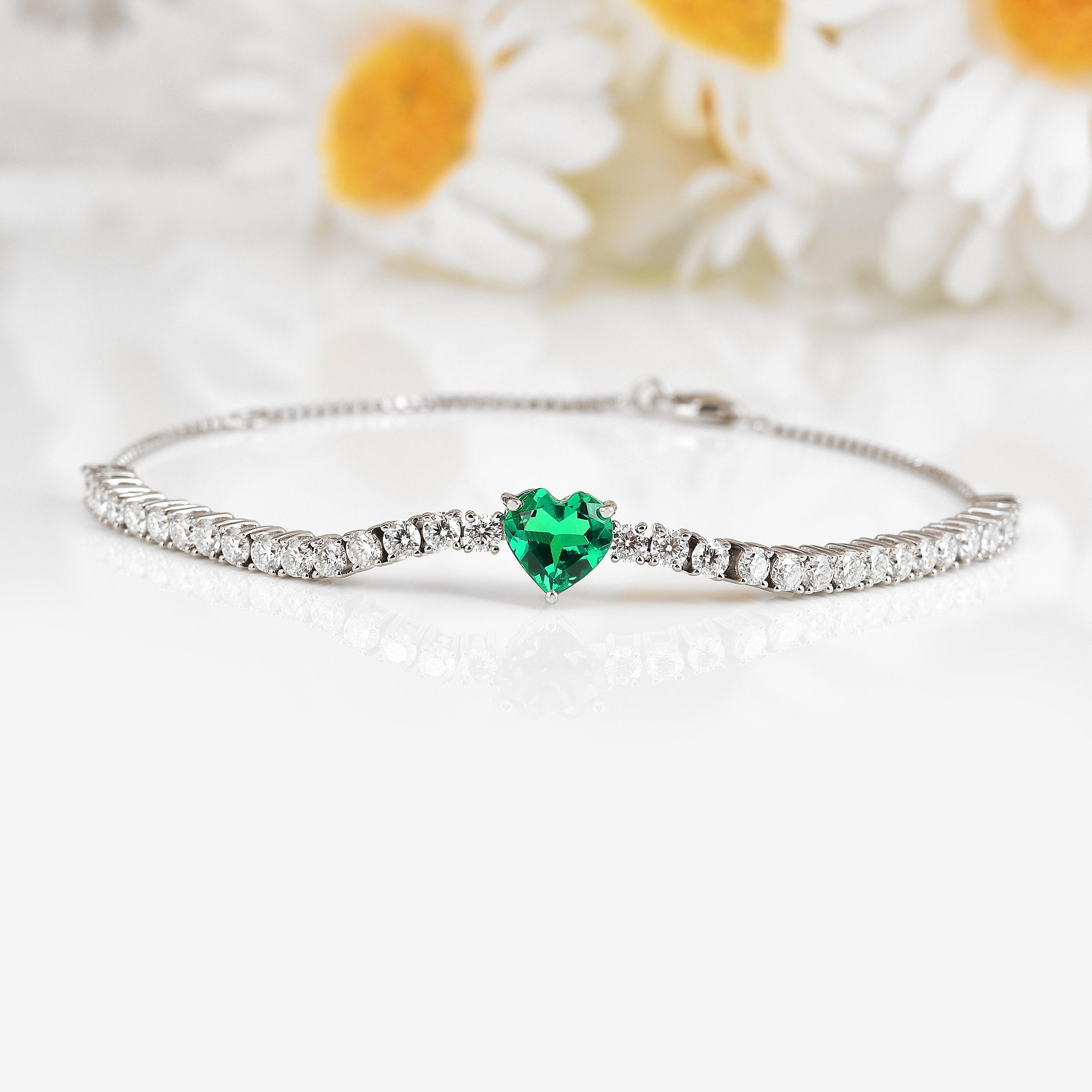 Colombian Created Emerald Heart Bracelet