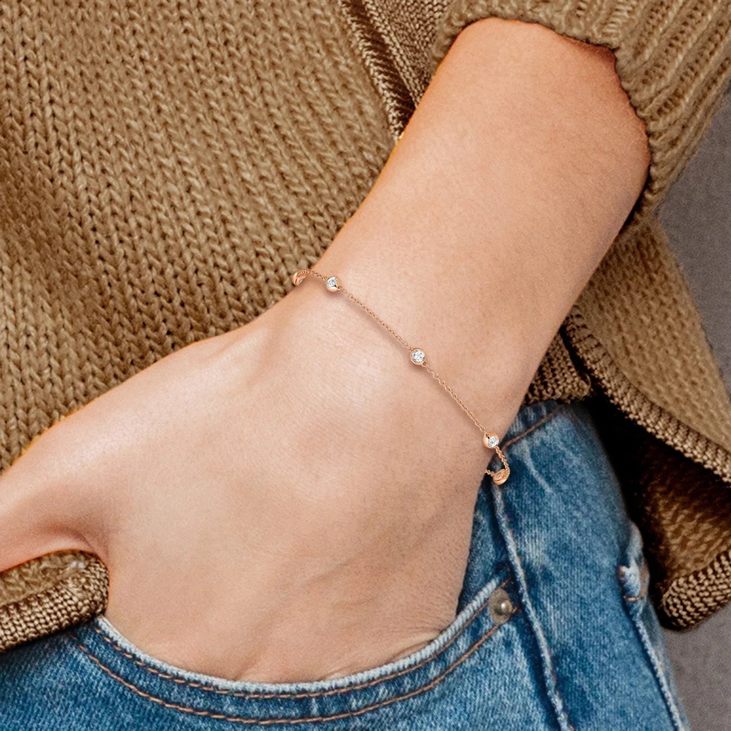 14k Gold Lab Grown Diamond Station Bracelets - Fine Diamond