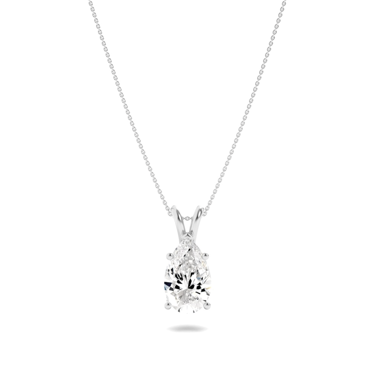 Pear (F/VS) Lab Grown Diamond Prong 14K White Gold Split Bale Solitaire Pendant Necklace