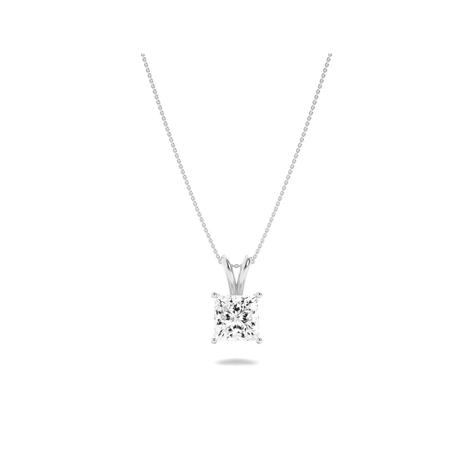 Princess (F/VS) Lab Grown Diamond Prong 14K White Gold Split Bale Solitaire Pendant Necklace