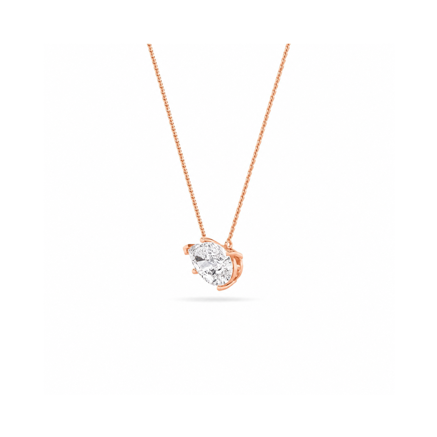 Pear Lab Grown Diamond (F/VS) Prong 14K Rose Gold East West Solitaire Cable Chain Necklace