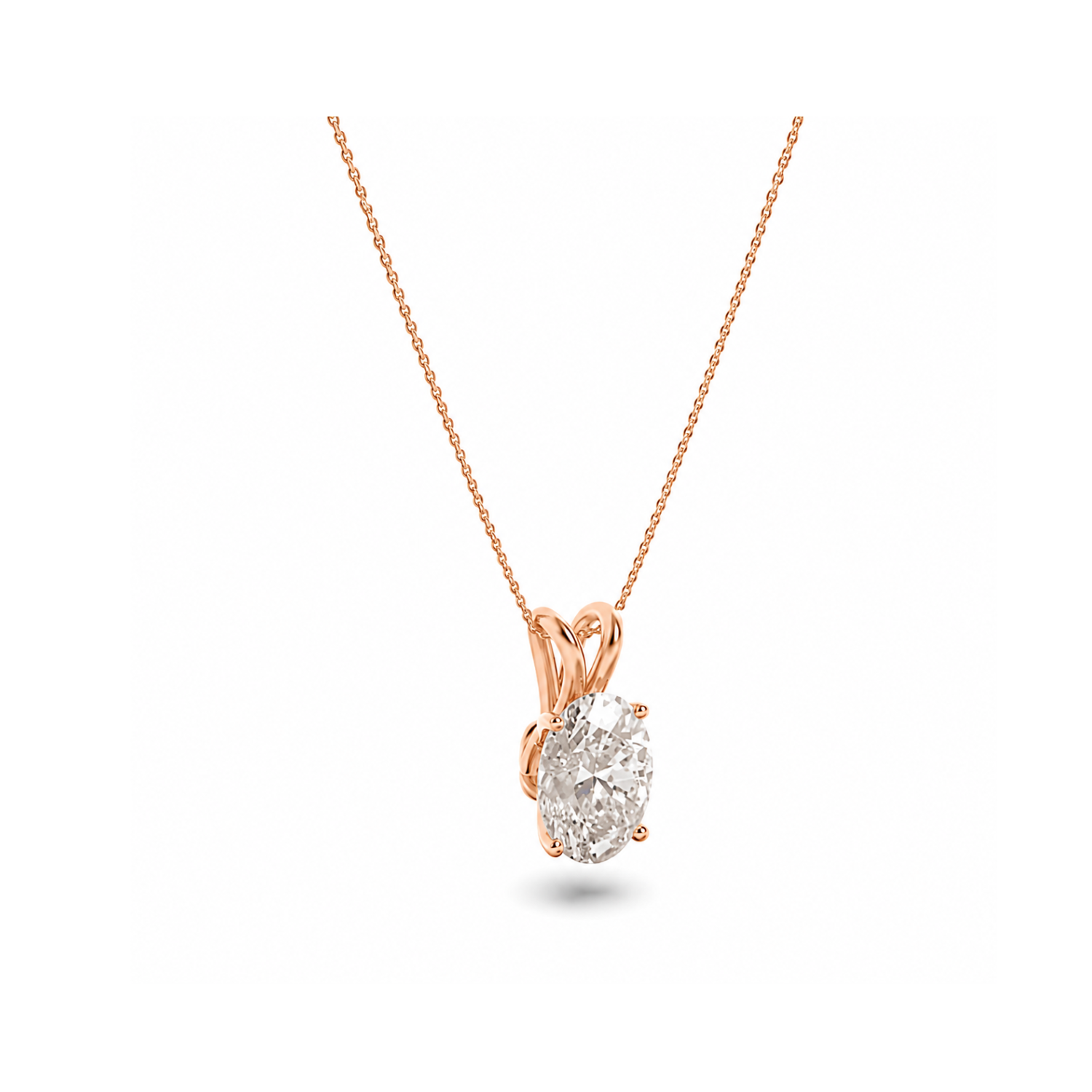 3.0 Ct Oval Lab Grown Diamond (F/VS) Prong 14K Rose Gold Split Bale Solitaire Pendant Necklace