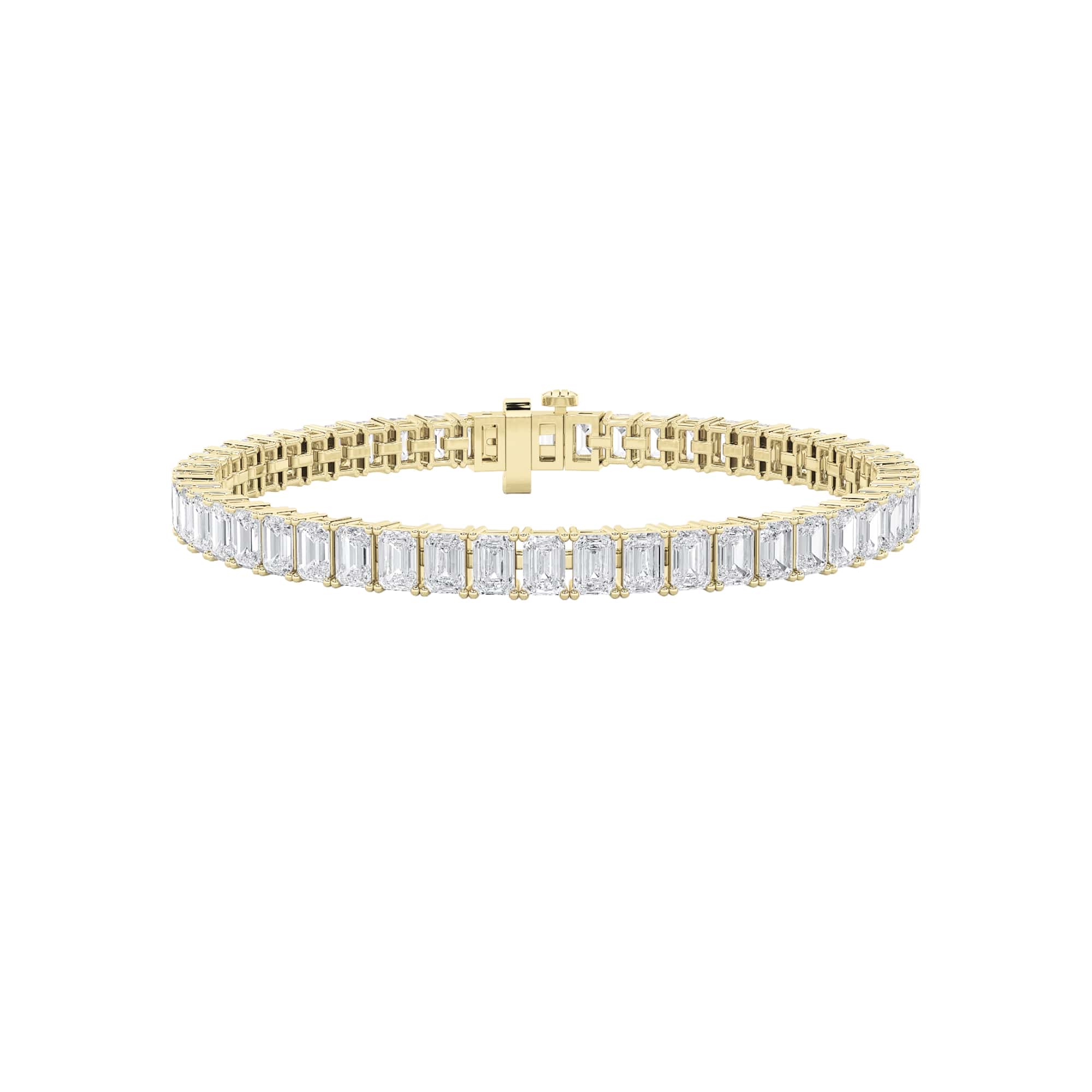 Emerald Shaped Lab Grown Diamond (F/VS) East West Line Bracelet in 14K Gold