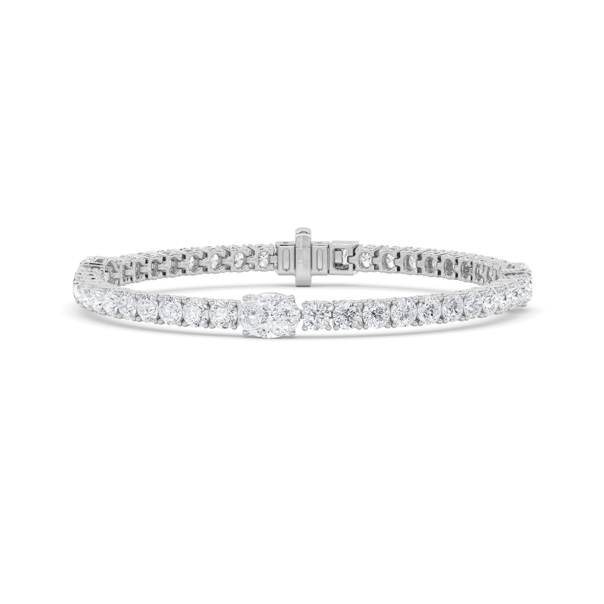 10Cttw Oval Lab Grown Diamond (F/VS) East West Station Bracelet in 14K White Gold