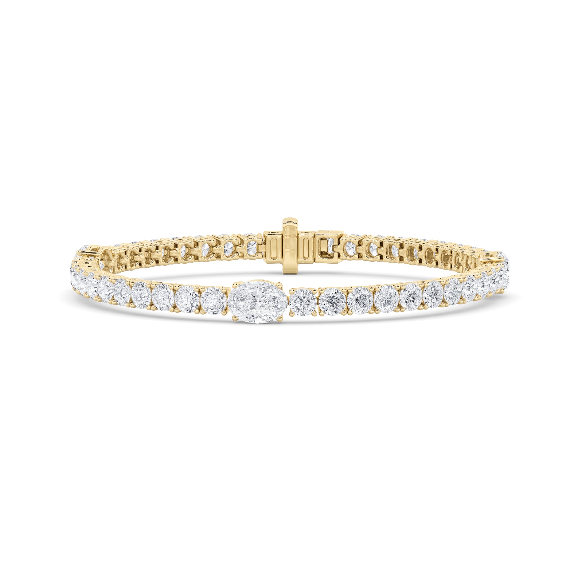 10Cttw Oval Shaped Lab Grown Diamond (F/VS) East West Station Bracelet in 14K Yellow Gold