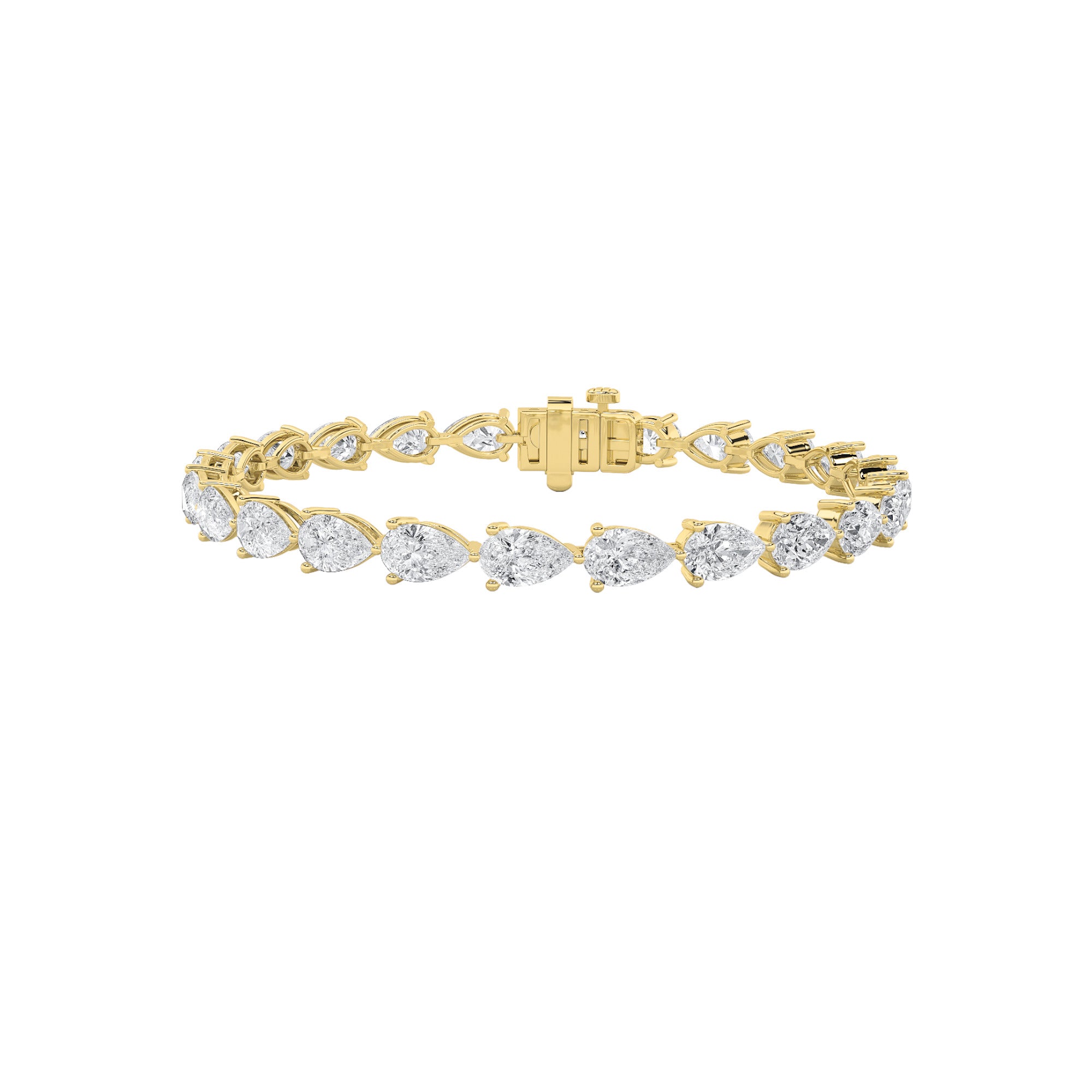 Pear (F/VS) Lab Grown Diamond Prong 14K Yellow Gold Fancy Line Tennis Bracelet