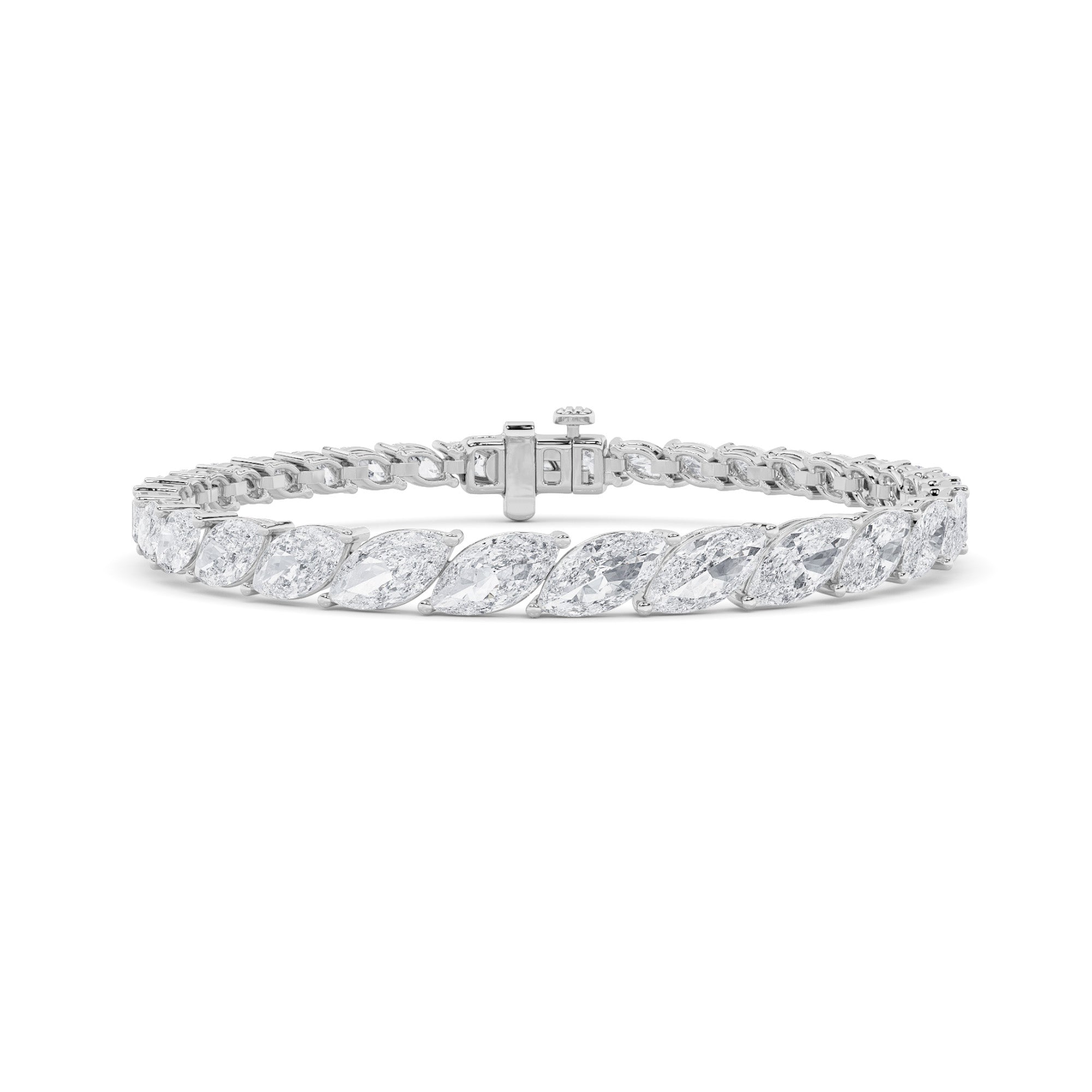 13 Ctw Marquise (F/VS) Lab Grown Diamond Prong 14K White Gold Fancy Tennis Bracelet