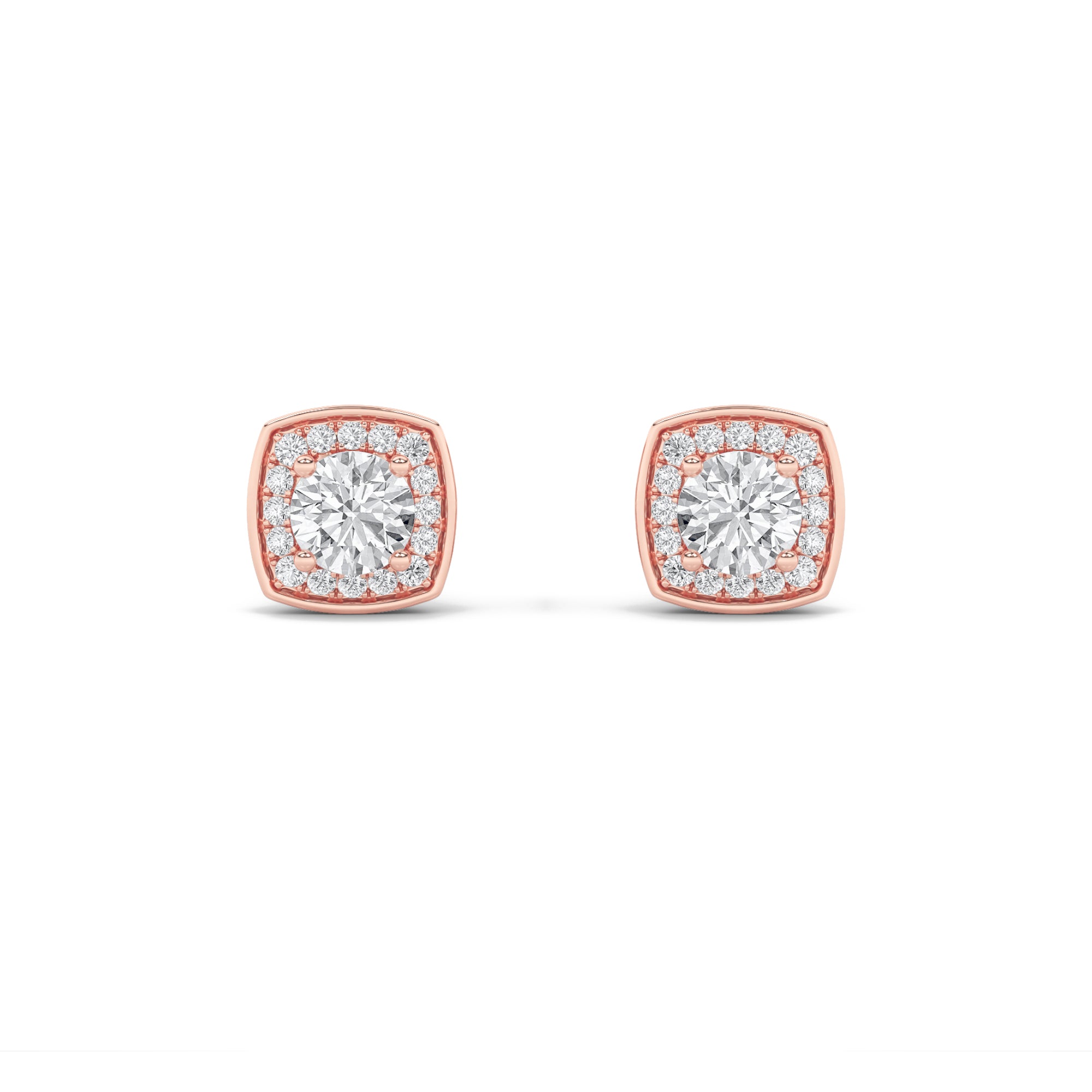 1Cttw Round Shaped Lab Grown Diamond (F/VS) Halo Stud Earrings in 14K Gold