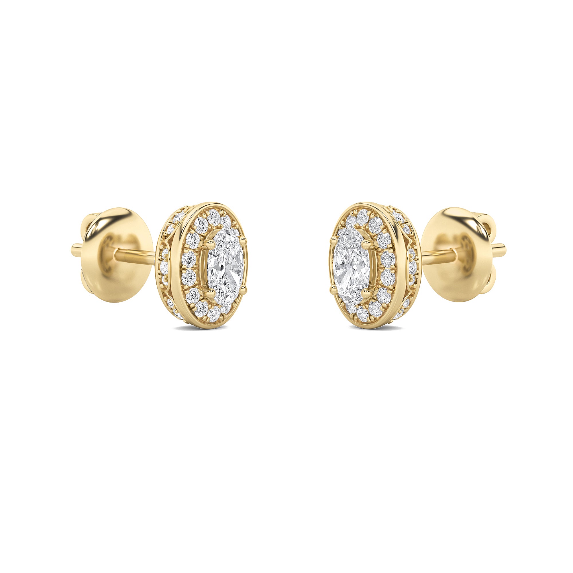Oval Shaped Lab Grown Diamond (F/VS) Halo Stud Earrings in 14K Gold