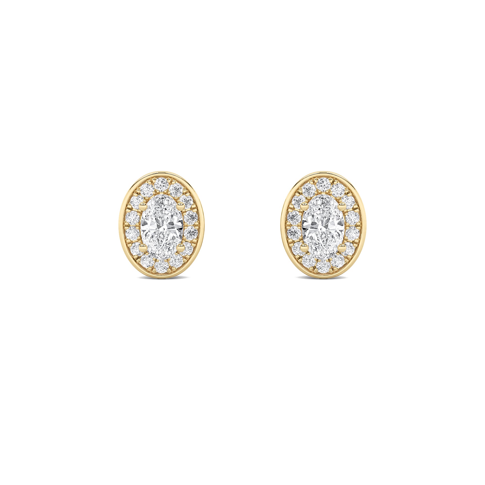 Oval Shaped Lab Grown Diamond (F/VS) Halo Stud Earrings in 14K Gold