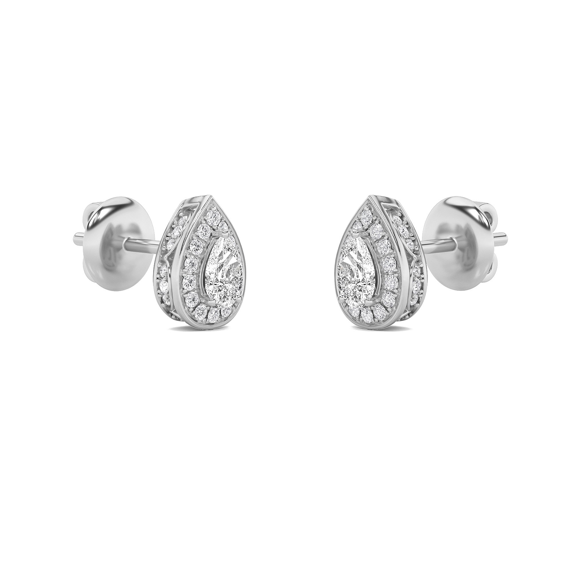 Pear Shaped Lab Grown Diamond (F/VVS) Halo Stud Earrings in 14K Gold
