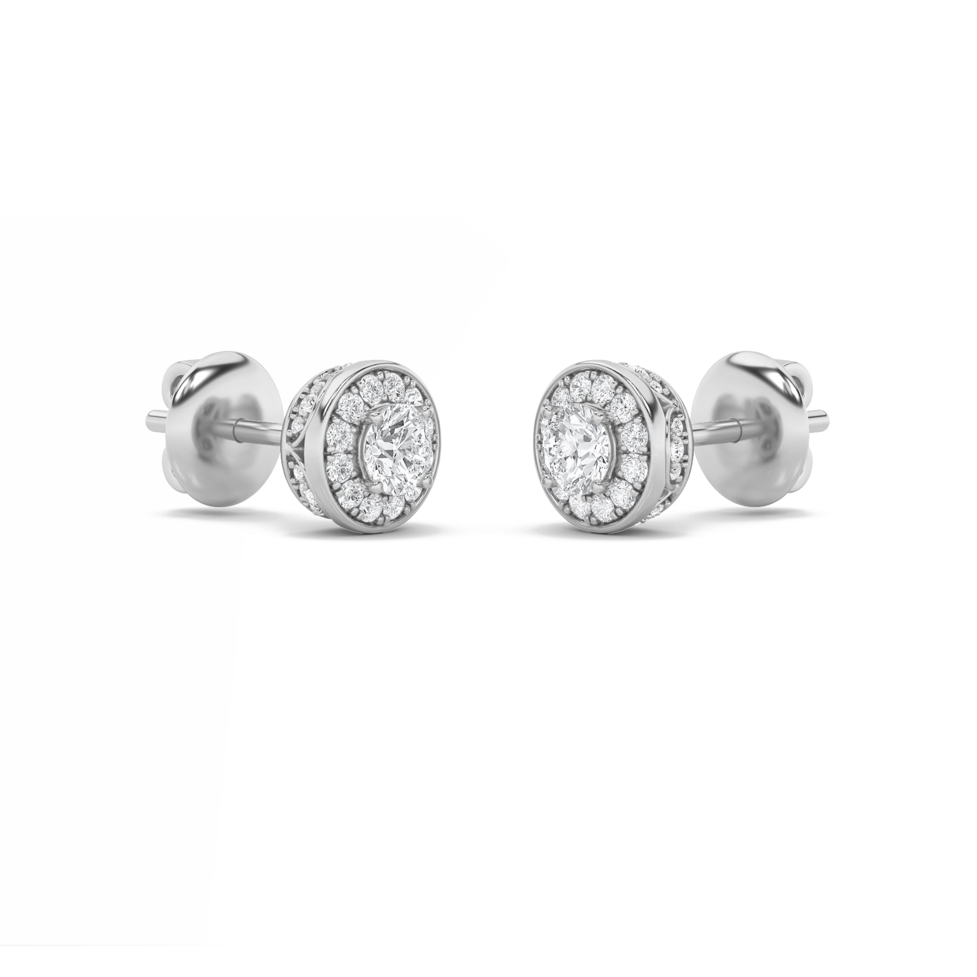 Round Shaped Lab Grown Diamond (F/VS) Halo Stud Earrings in 14K Gold