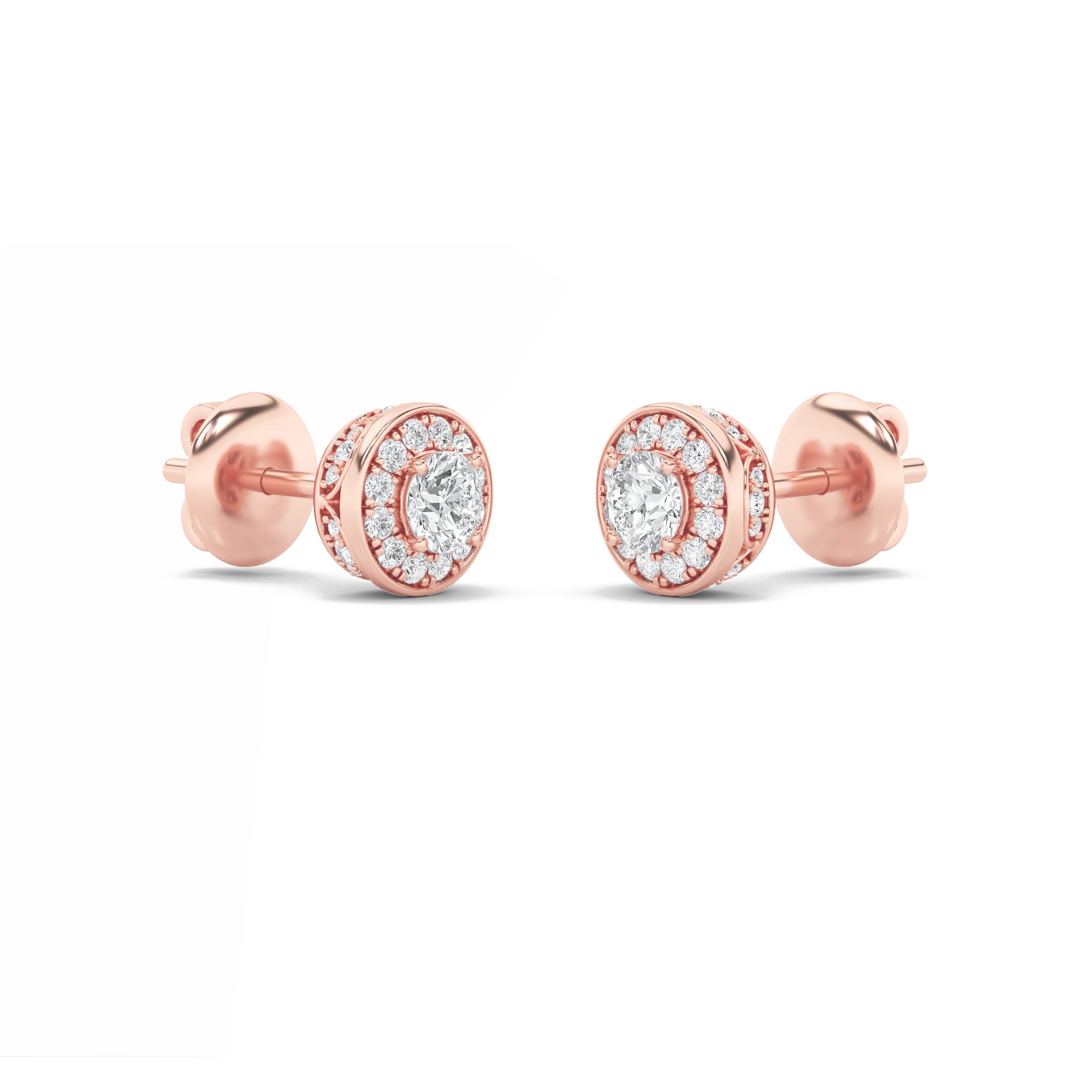 1Cttw Round Shaped Lab Grown Diamond (F/VS) Halo Stud Earrings in 14K Gold