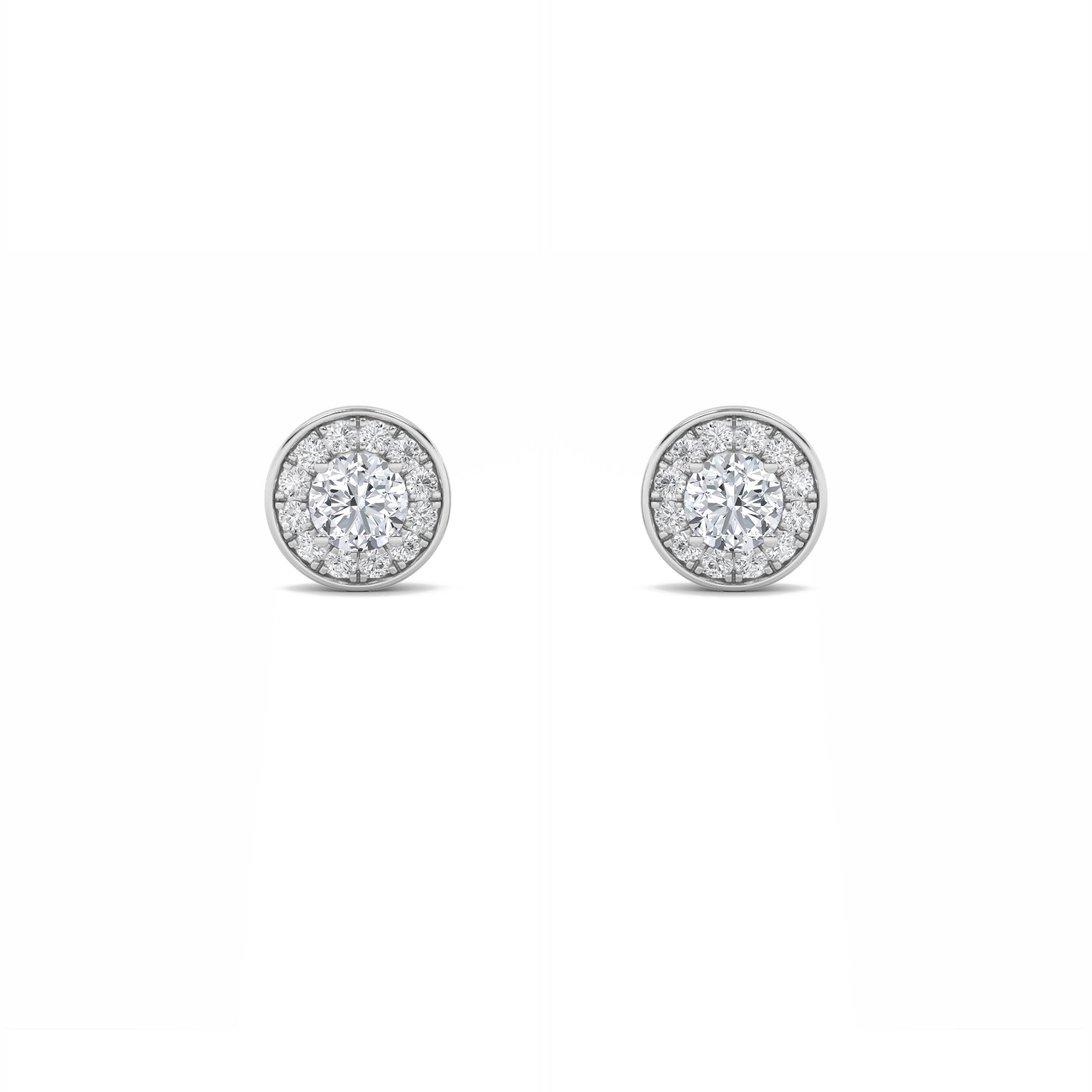 Round Shaped Lab Grown Diamond (F/VS) Halo Stud Earrings in 14K Gold