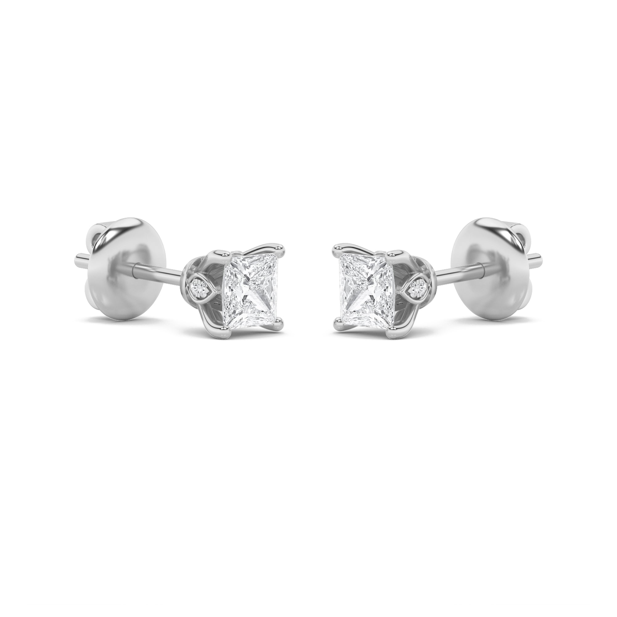 Princess Shaped Lab Grown Diamond (F/VS) Tulip Head Stud Earrings in 14K Gold