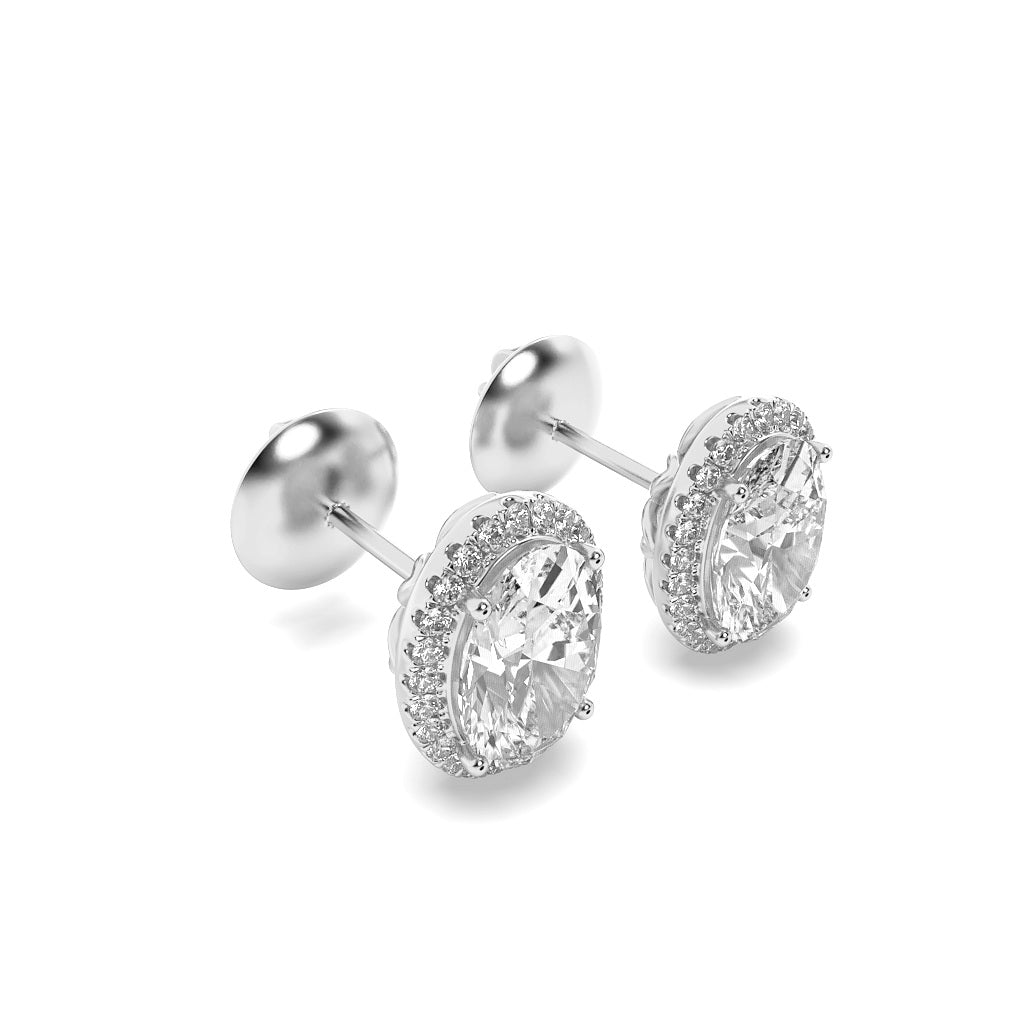 3Cttw Oval Shaped Lab Grown Diamond (F/VS) Halo Stud Earrings in 14K Gold