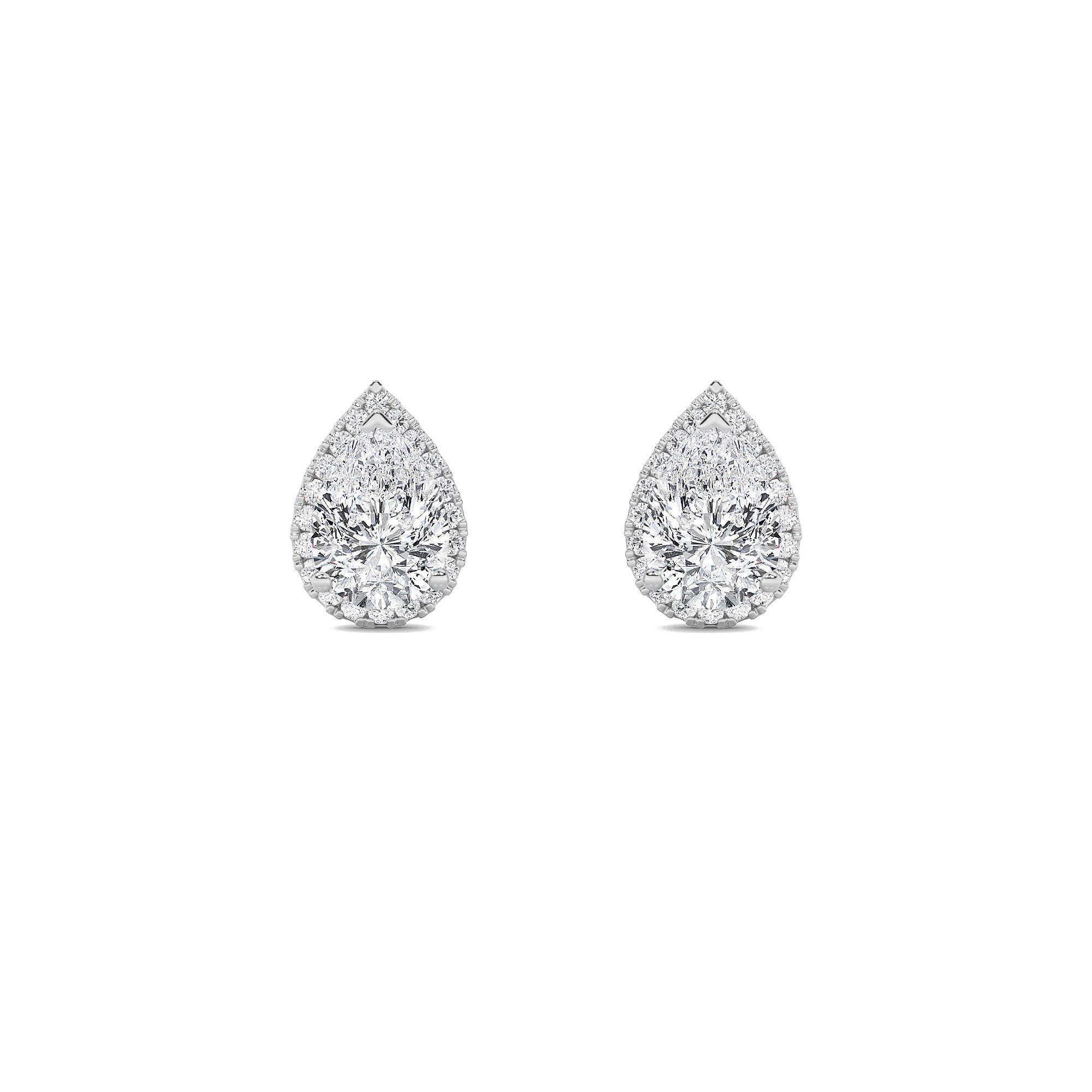 Pear Shaped Lab Grown Diamond (F/VS) Halo Stud Earrings in 14K Gold