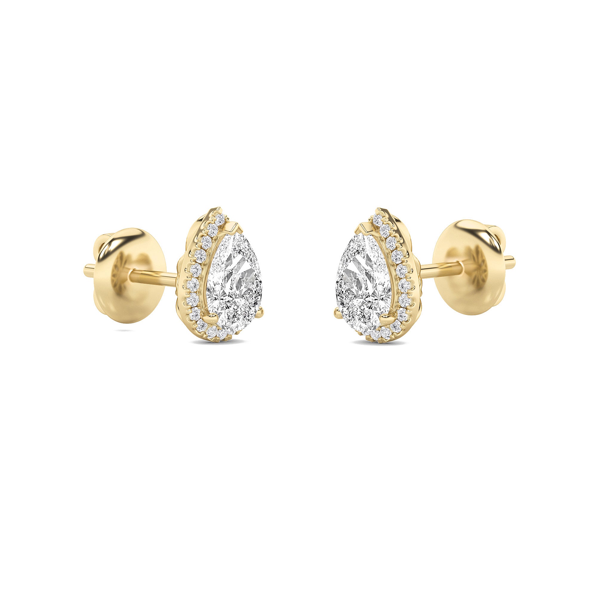 1Cttw Pear Shaped Lab Grown Diamond (F/VVS) Halo Stud Earrings in 14K Gold