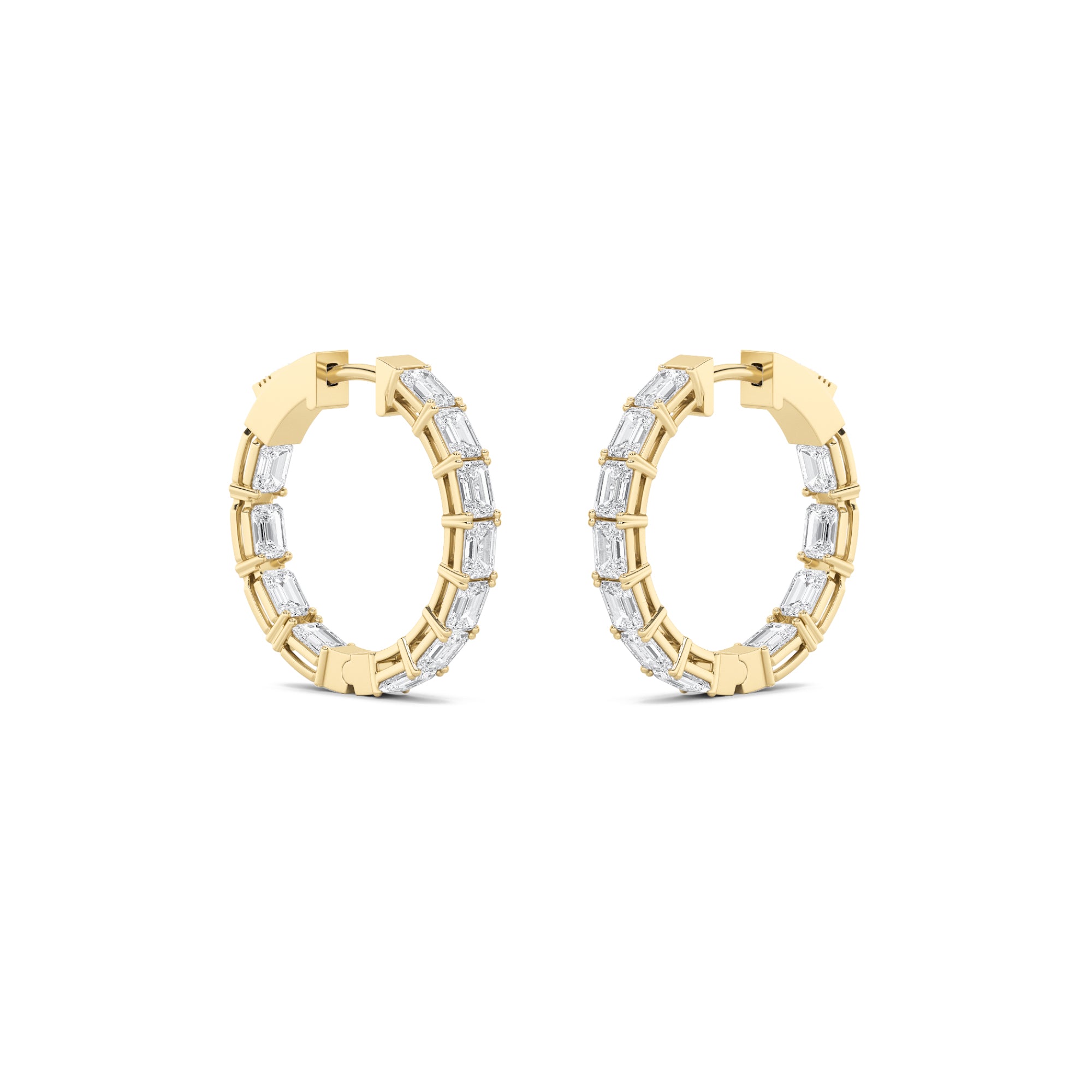 3.5Cttw Emerald Shaped Lab Grown Diamond (F/VVS) Inside Out Hoop Earrings in 14K Gold