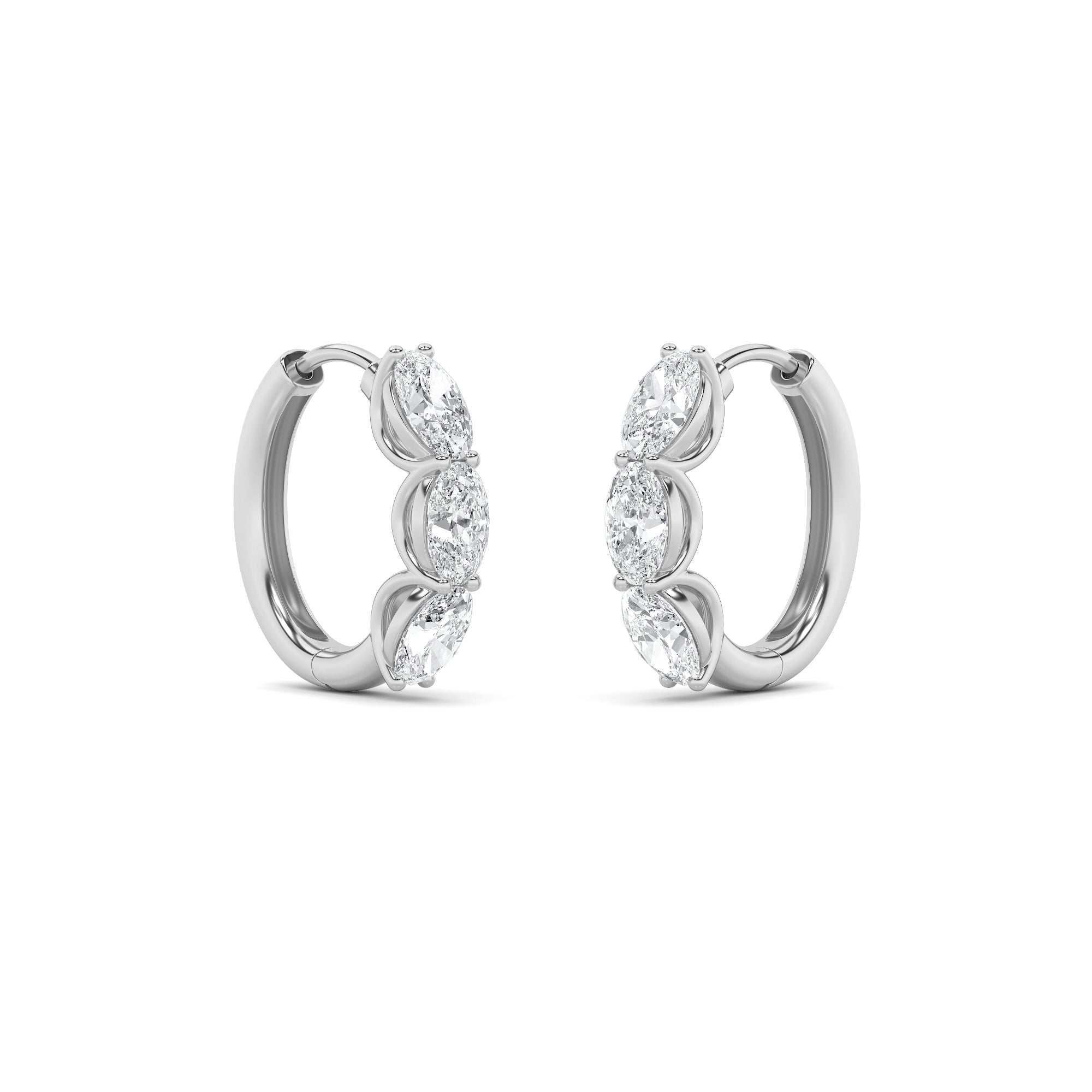 3Cttw Oval Shaped Lab Grown Diamond (F/VS) Three Stone Huggie Earrings in 14K Gold