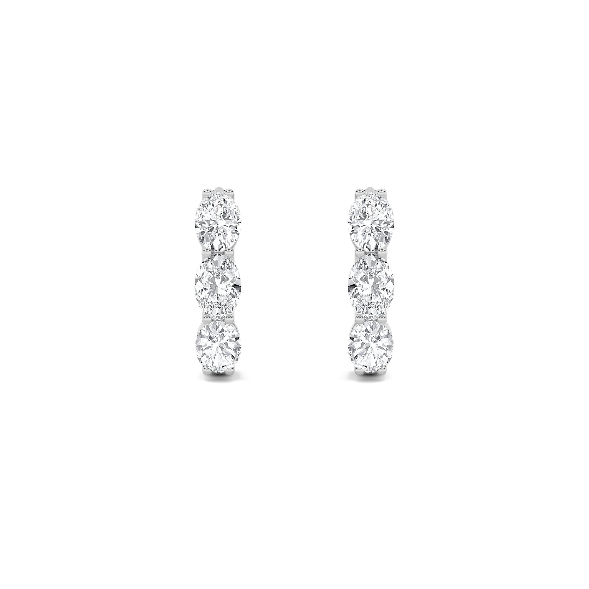 3Cttw Oval Shaped Lab Grown Diamond (F/VS) Three Stone Huggie Earrings in 14K Gold