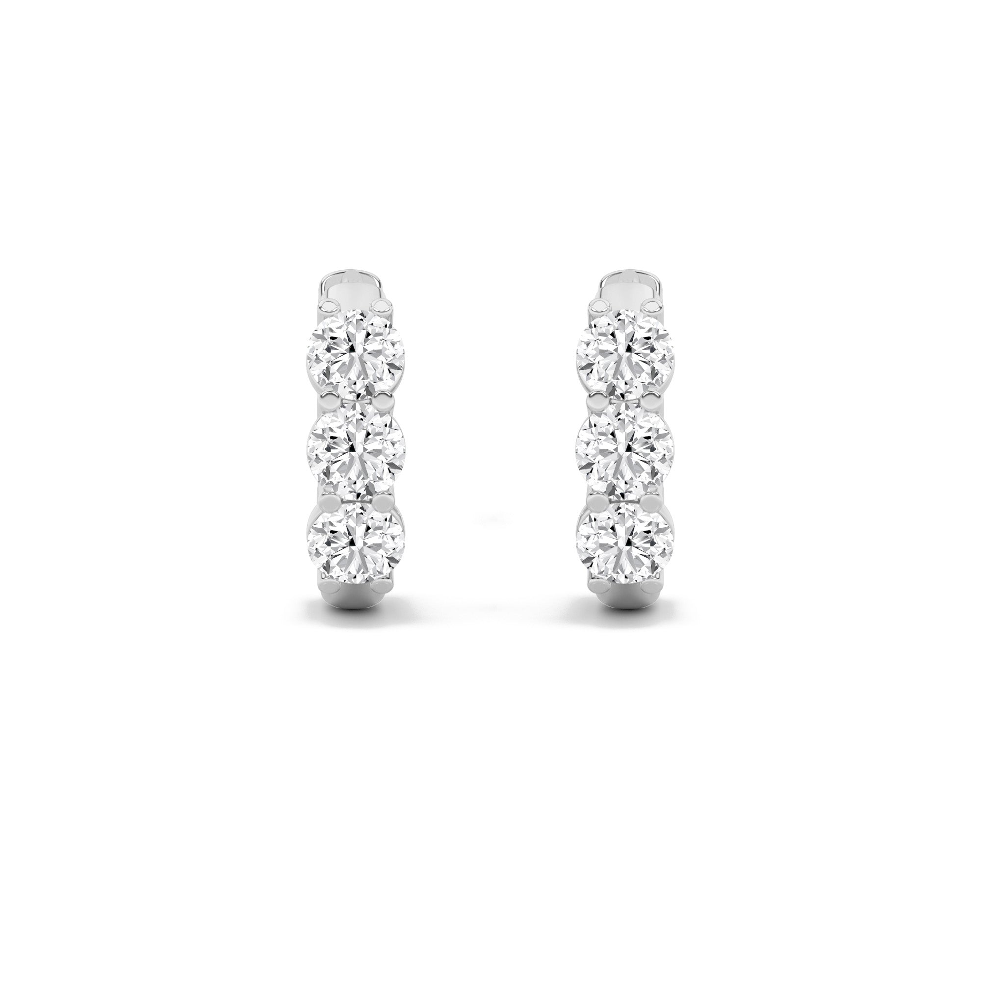 2Cttw Round Shaped Lab Grown Diamond (F/VS) ThreeStone Huggie Earrings in 14K Gold