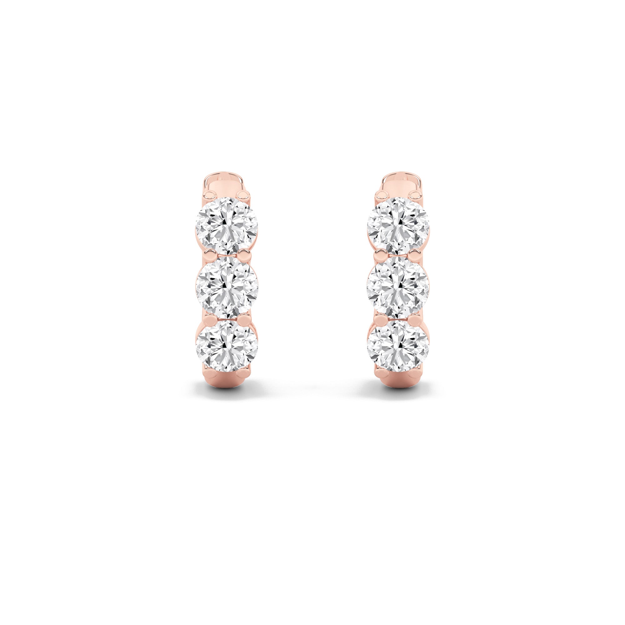 2Cttw Round Shaped Lab Grown Diamond (F/VS) ThreeStone Huggie Earrings in 14K Gold
