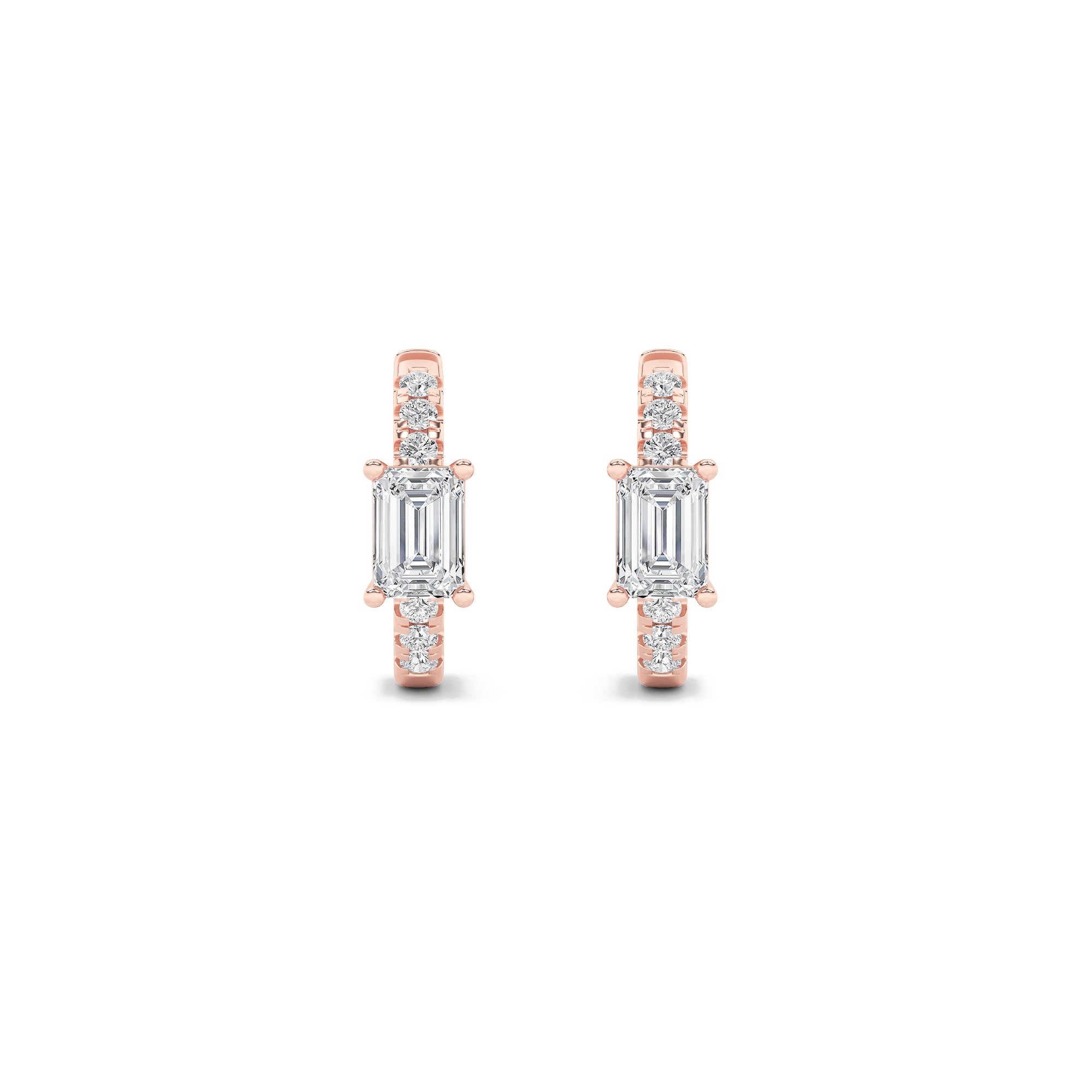1.5Cttw Emerald Shaped Lab Grown Diamond (F/VS) Solitare Accent Huggie Earrings in 14K Gold