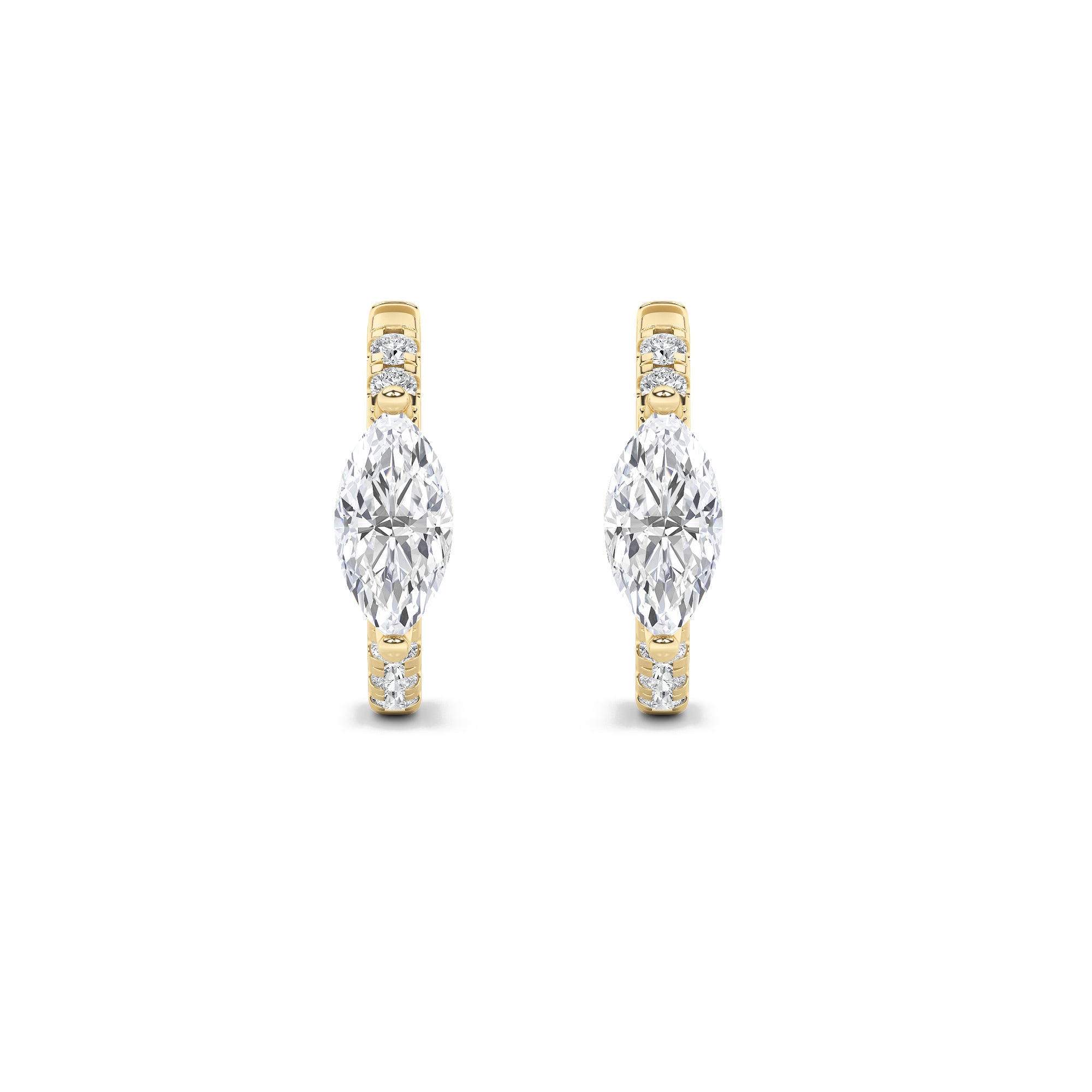 1.5Cttw Marquise Shaped Lab Grown Diamond (F/VS) Solitare Accent Huggie Earrings in 14K Yellow Gold