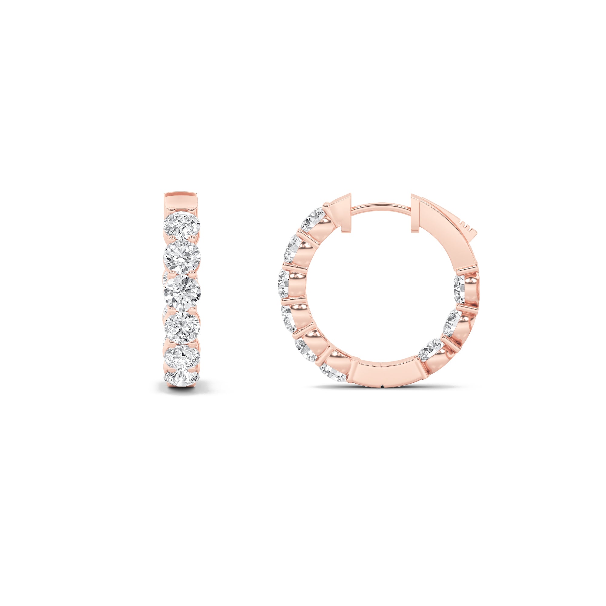 3Cttw Round Shaped Lab Grown Diamond (F/VS) Insideout Hoop Earrings in 14K Gold