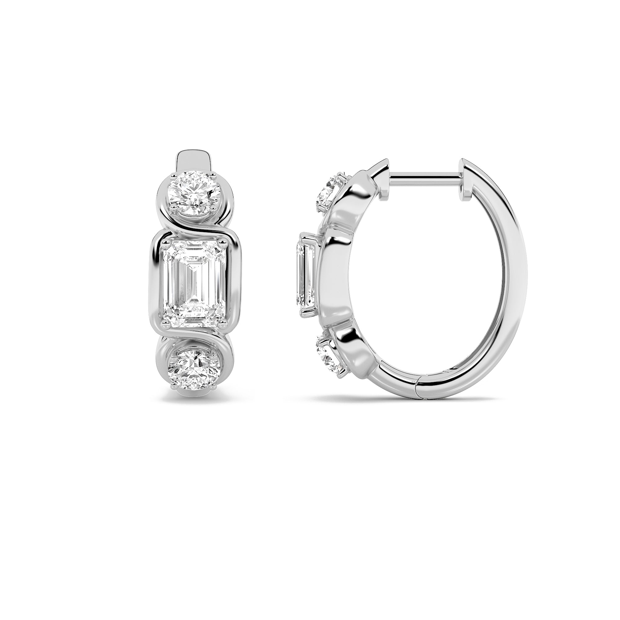 2.5Cttw Emerald Shaped Lab Grown Diamond (F/VS) Three Stone Earrings in 14K Gold