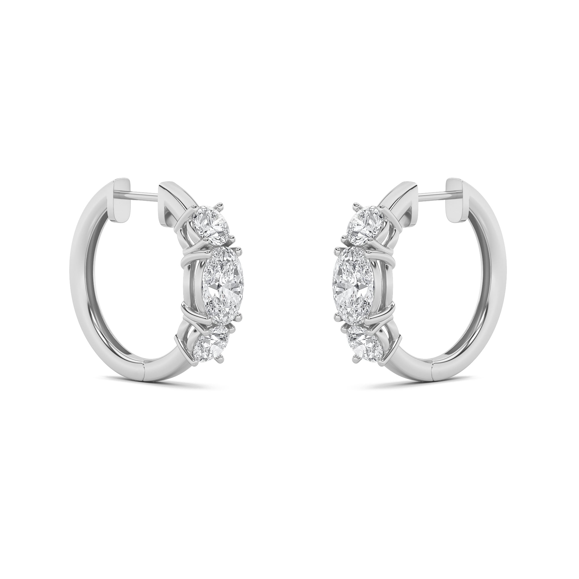 2.5Cttw Oval Shaped Lab Grown Diamond (F/VS) Three Stone Huggie Earrings in 14K Gold