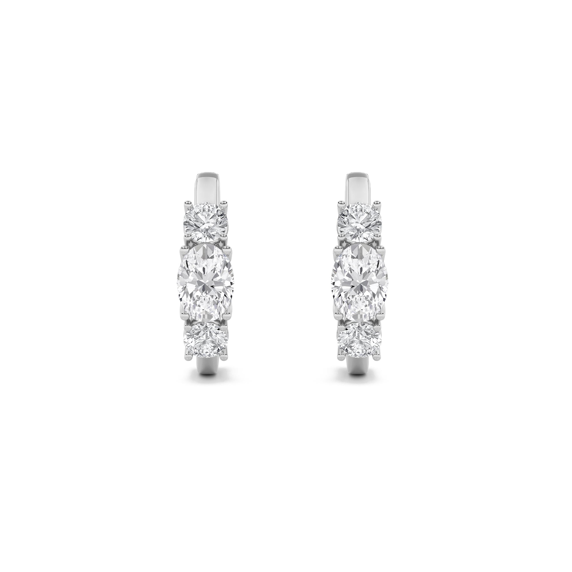 2.5Cttw Oval Shaped Lab Grown Diamond (F/VS) Three Stone Huggie Earrings in 14K Gold