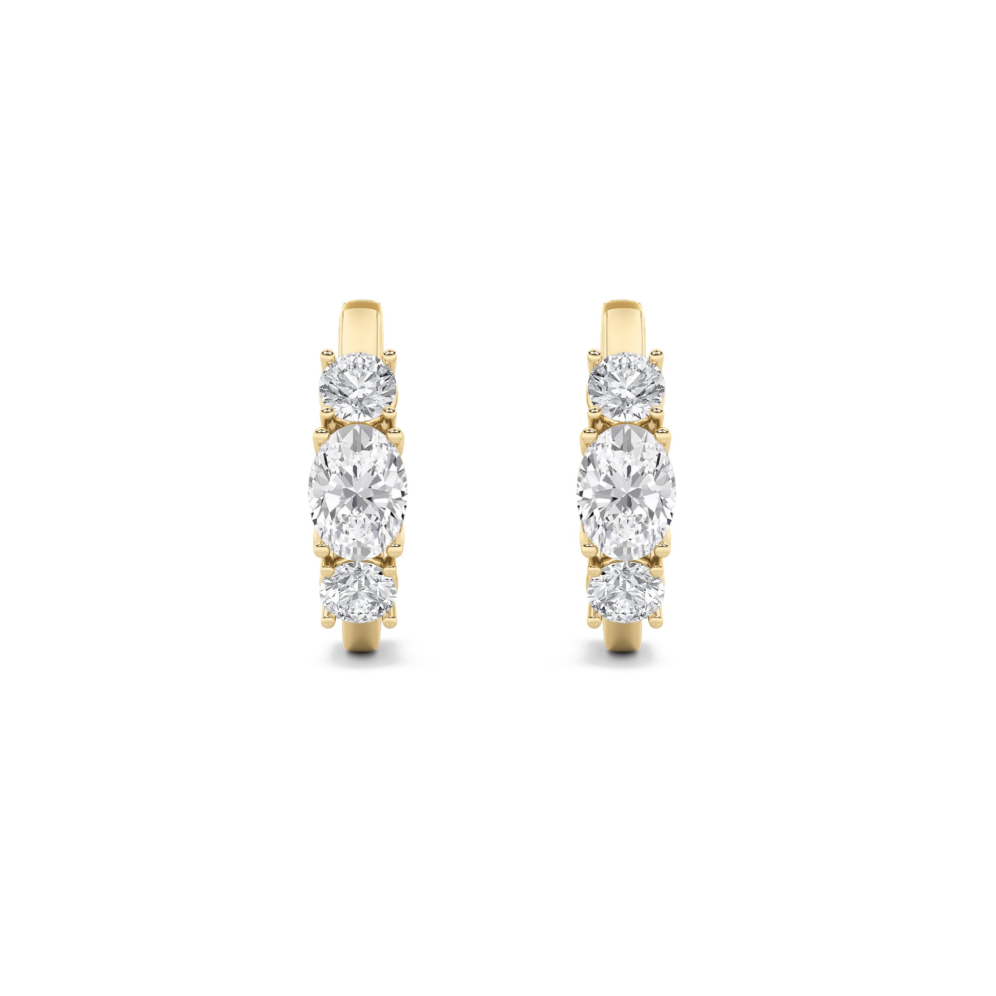 2.5Cttw Oval Shaped Lab Grown Diamond (F/VS) ThreeStone Huggie Earrings in 14K Gold