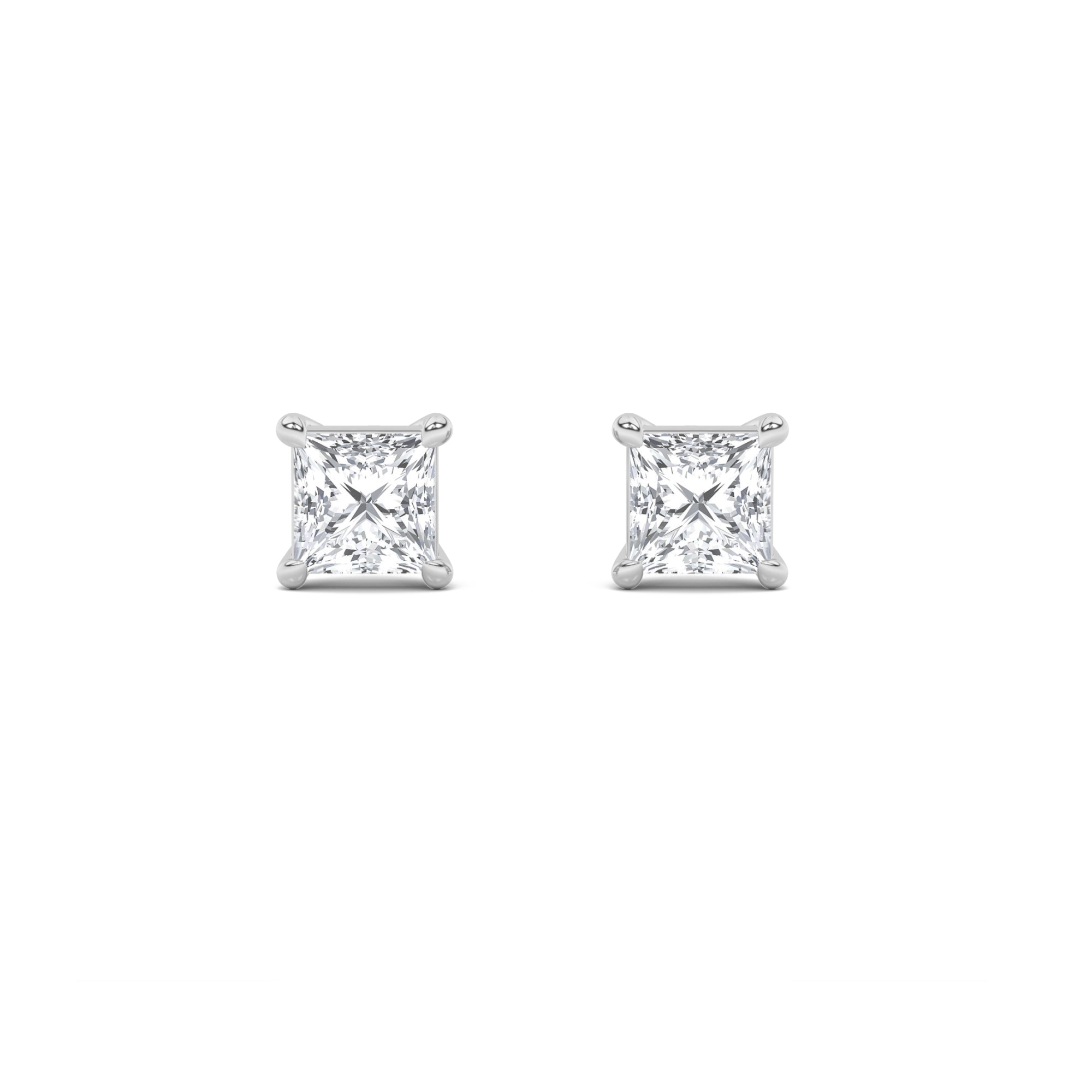 Princess Shaped Lab Grown Diamond Classic Basket Set Stud Earrings in 14K Gold