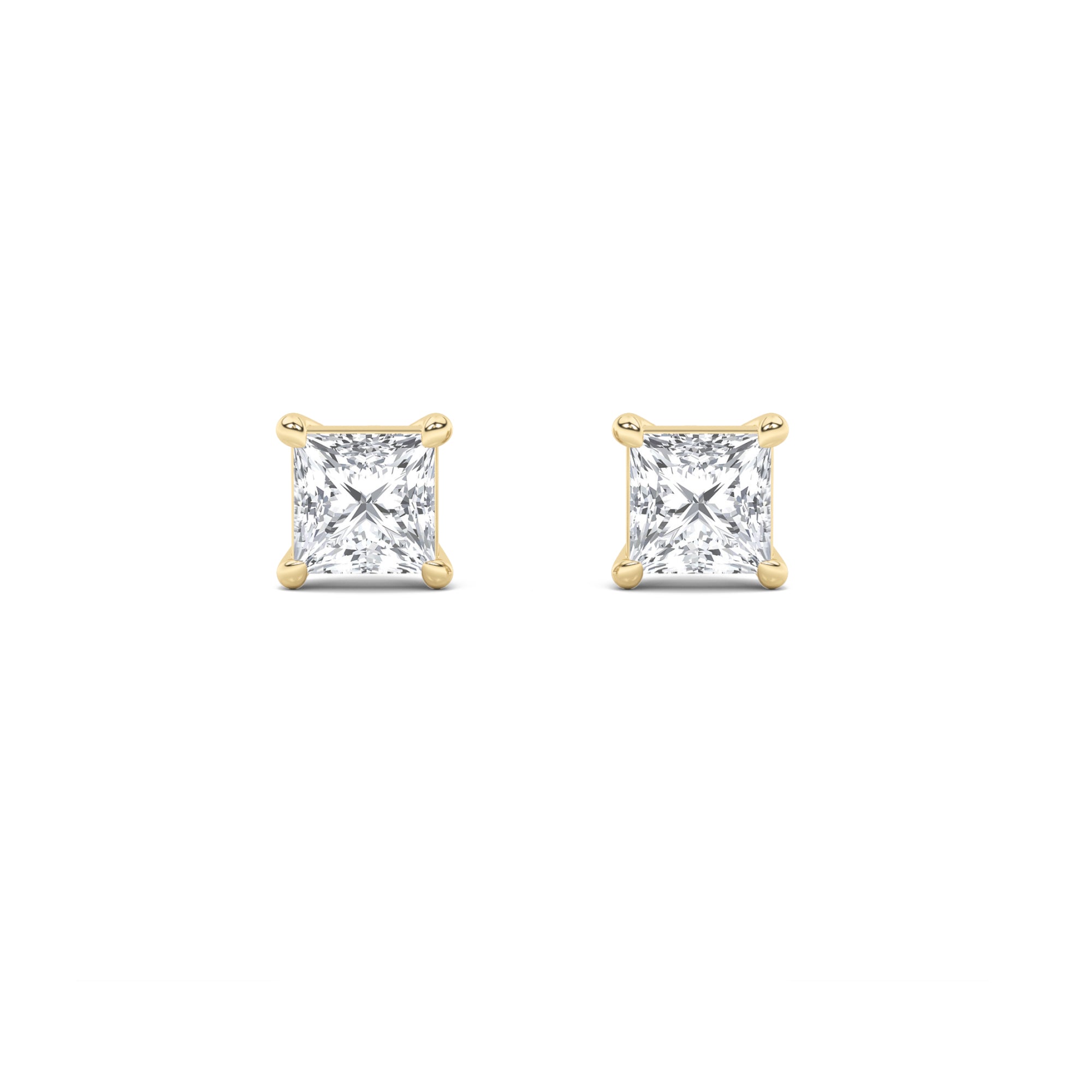 Princess Shaped Lab Grown Diamond Classic Basket Set Stud Earrings in 14K Gold