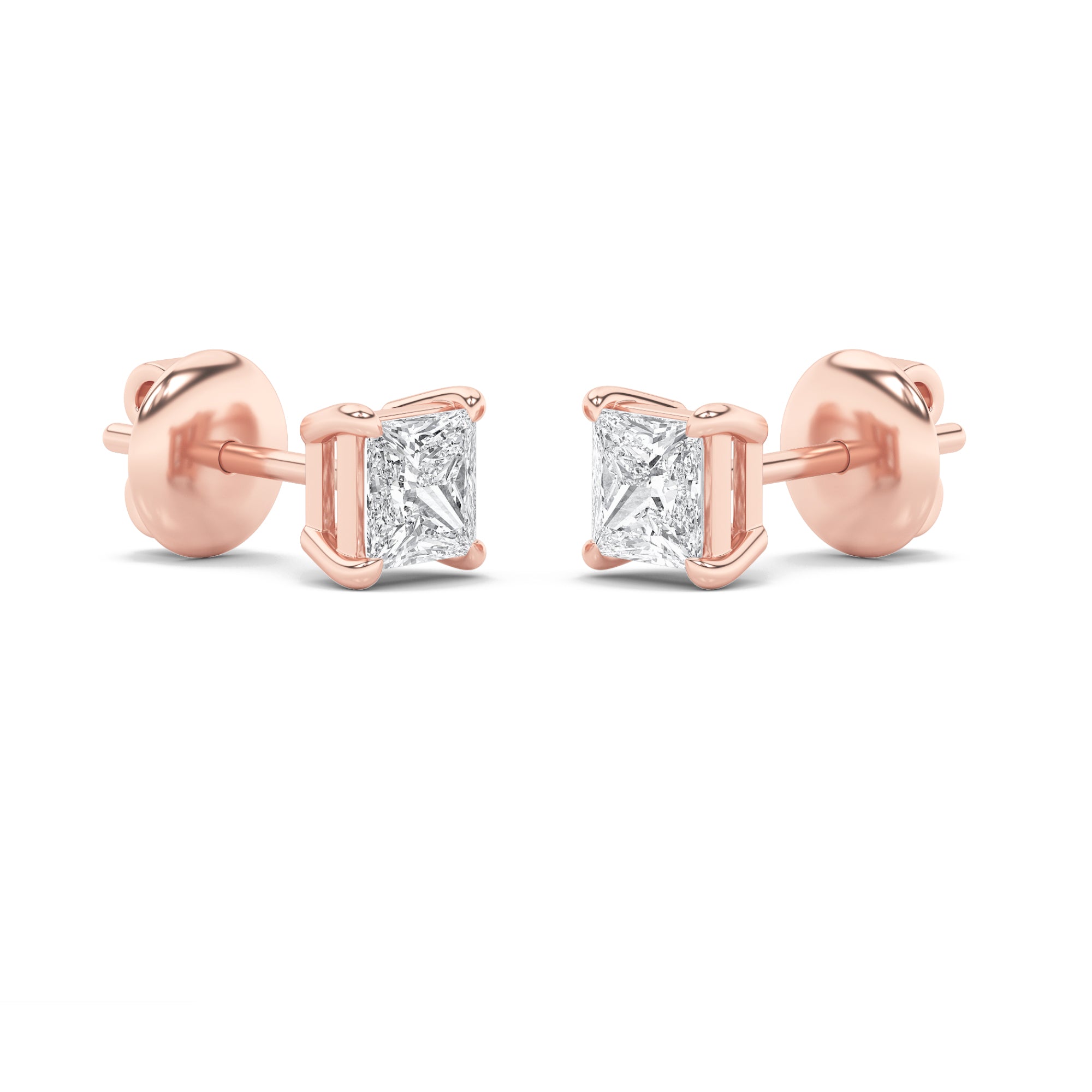 Princess Shaped Lab Grown Diamond (F/VS) Classic Basket Set Stud Earrings in 14K Gold