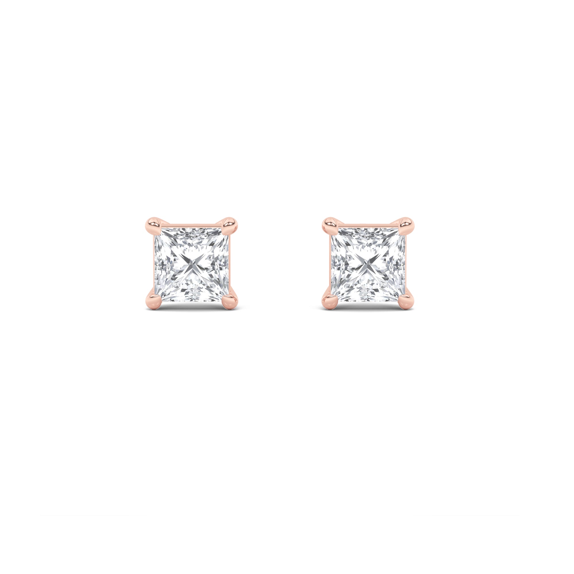 Princess Shaped Lab Grown Diamond (F/VS) Classic Basket Set Stud Earrings in 14K Gold