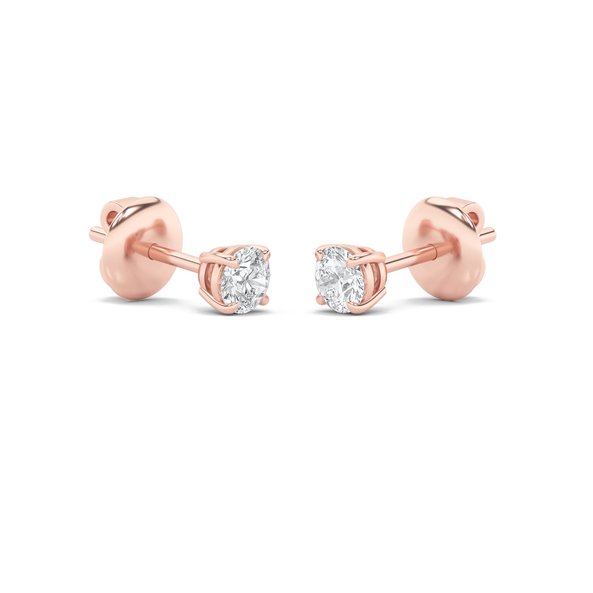 Round Shaped Lab Grown Diamond (F/VS) Classic Basket Set Stud Earrings in 14K Gold