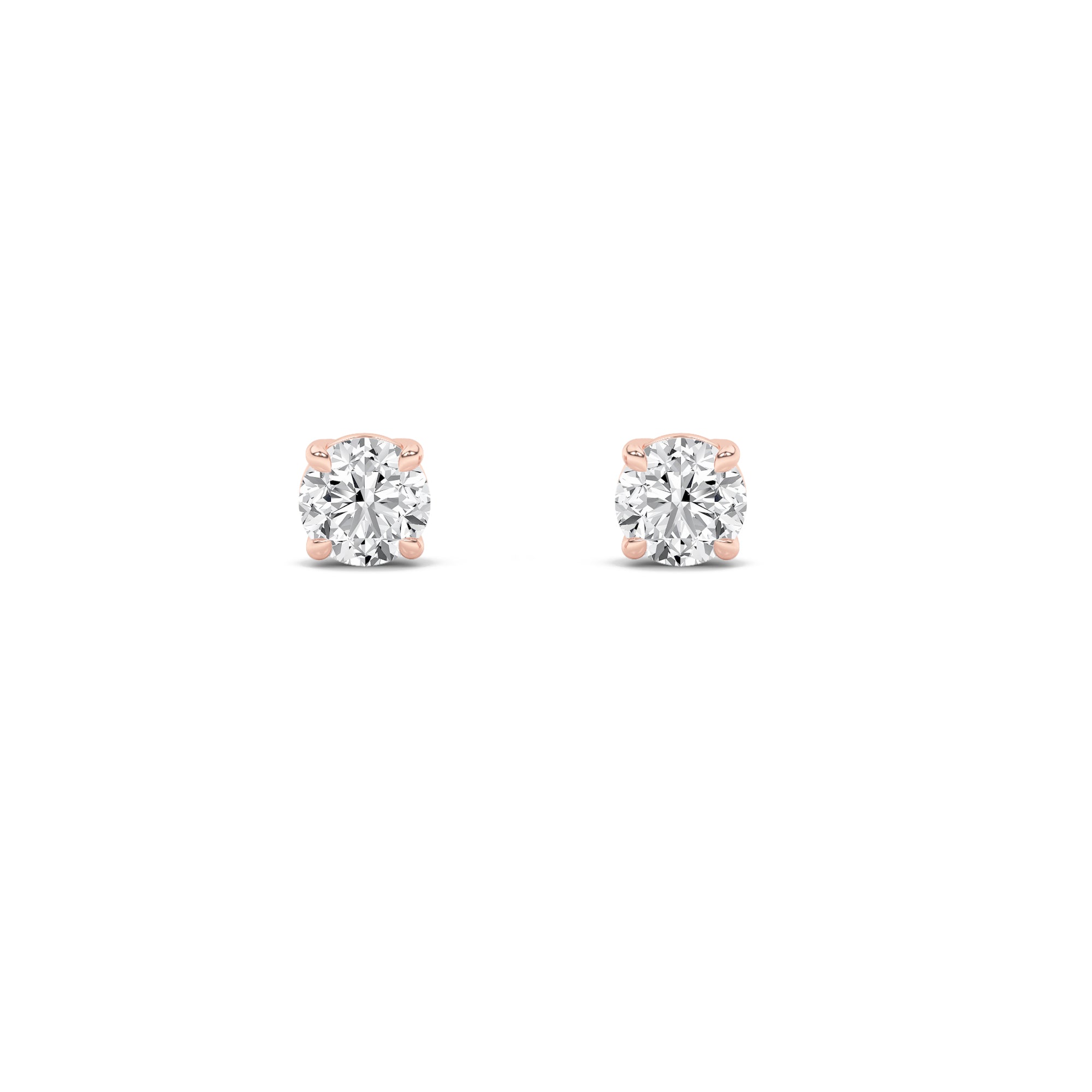 Round Shaped Lab Grown Diamond (F/VS) Classic Basket Set Stud Earrings in 14K Gold
